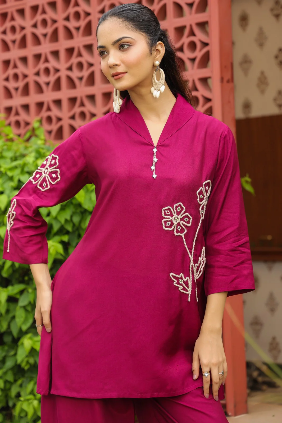Sargi claret embroidery cotton co-ord set - Image 5