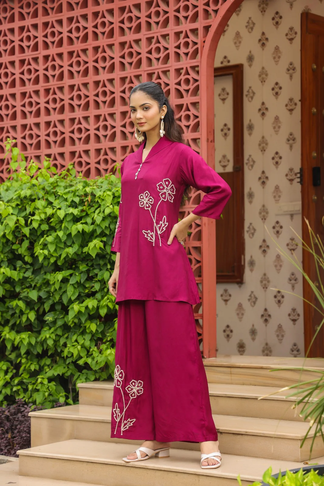 Sargi claret embroidery cotton co-ord set - Image 6