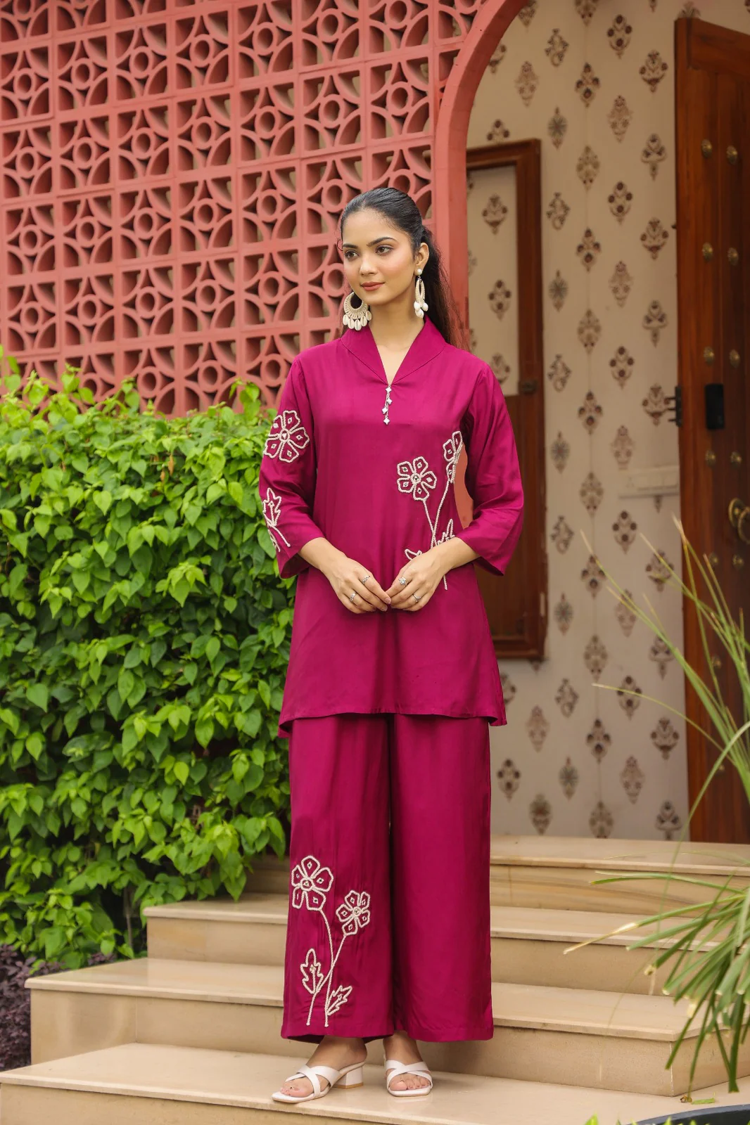Sargi claret embroidery cotton co-ord set - Image 7