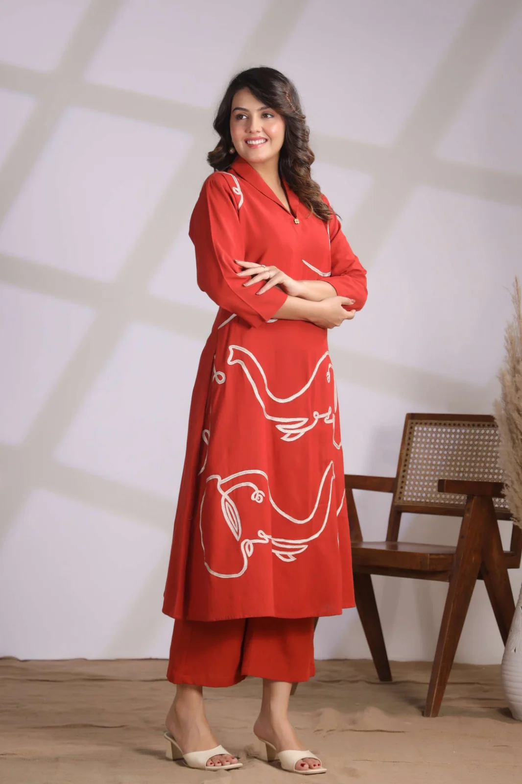 Chhavi Coral Embroidered Kurta Pant Set - Image 6