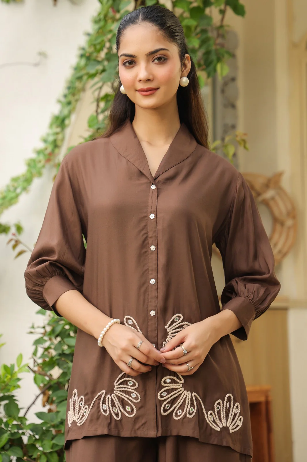 Sargi coffee embroidery cotton co-ord set - Image 2