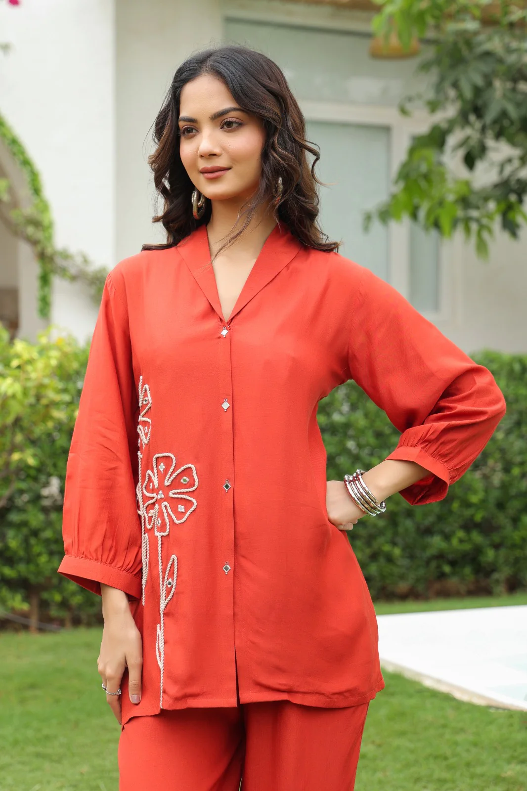 Sargi saffron embroidery cottton co-ord set - Image 2