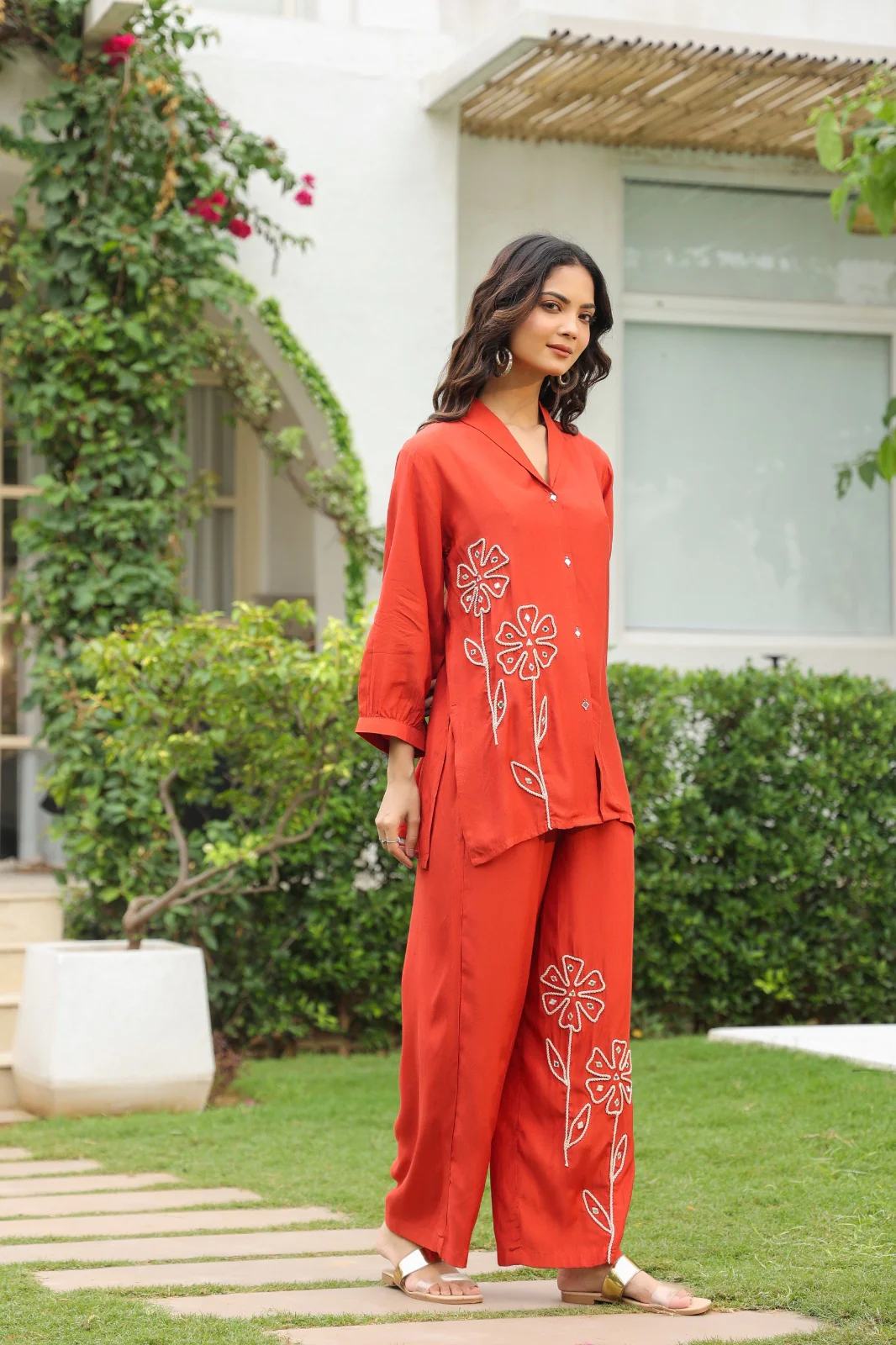 Sargi saffron embroidery cottton co-ord set - Image 5