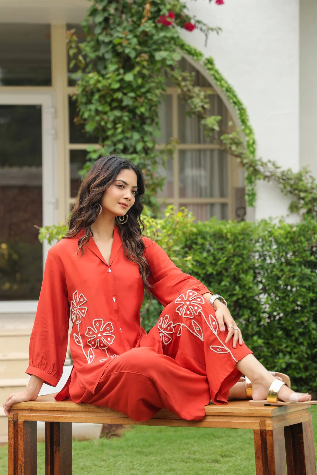 Sargi saffron embroidery cottton co-ord set - Image 7