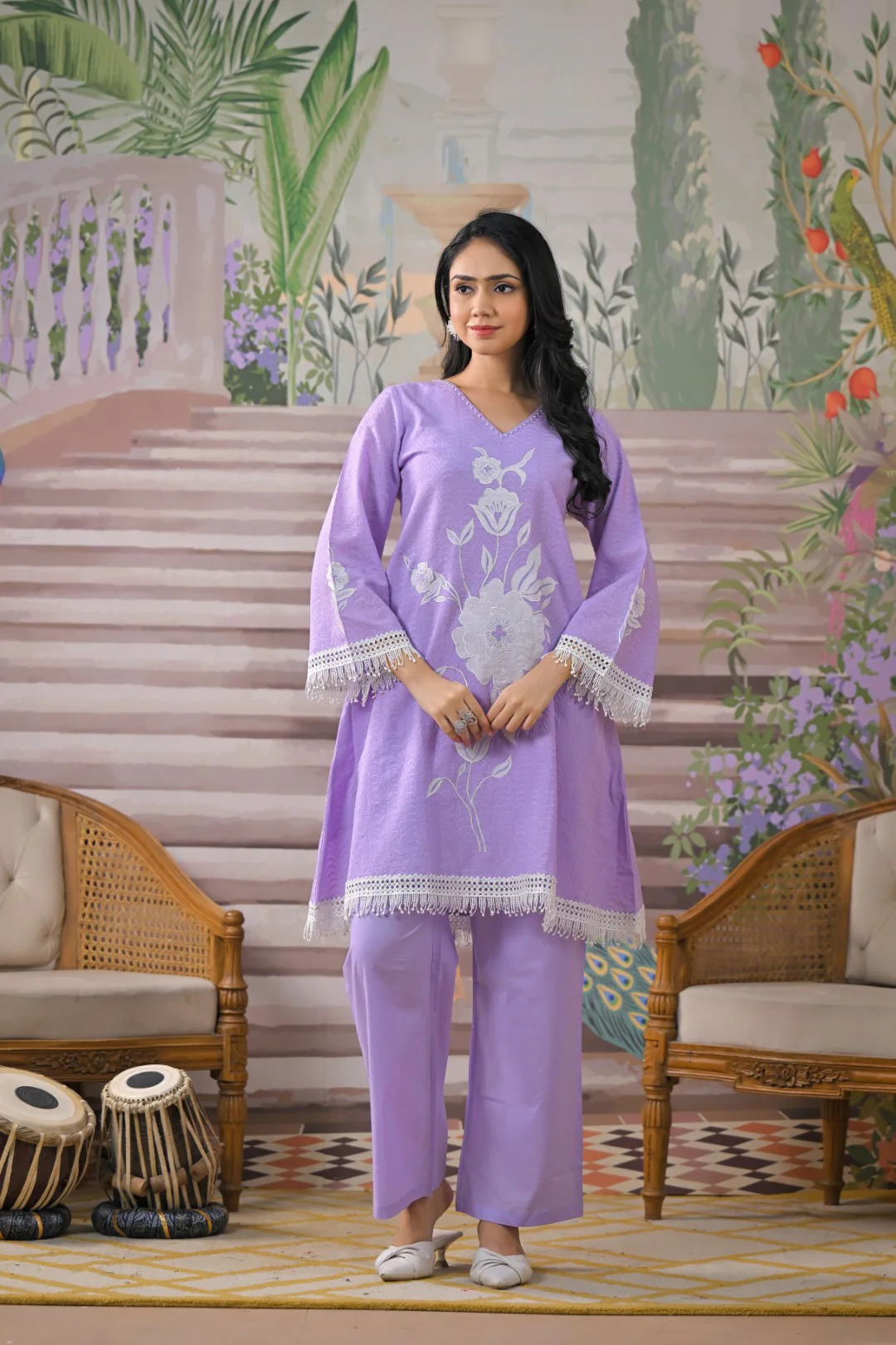 Bali lilac applique cotton co-ord set - Image 3