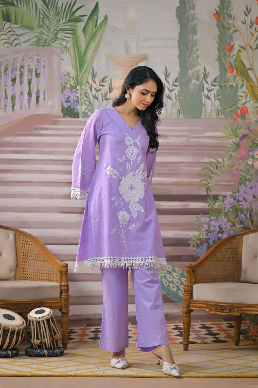 Bali lilac applique cotton co-ord set - Image 7