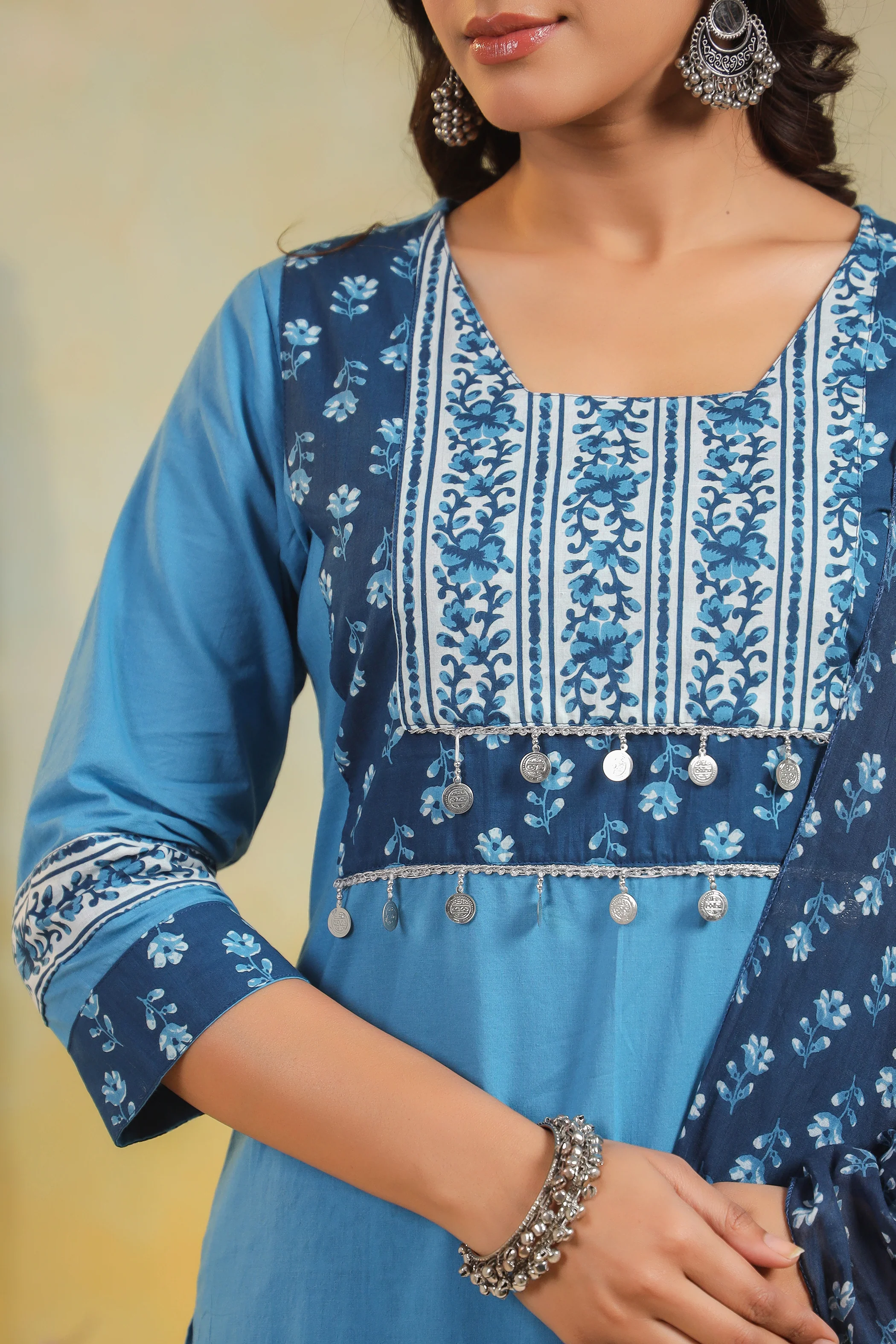 Kashwini Aqua Printed Cotton Suit Set - Image 10