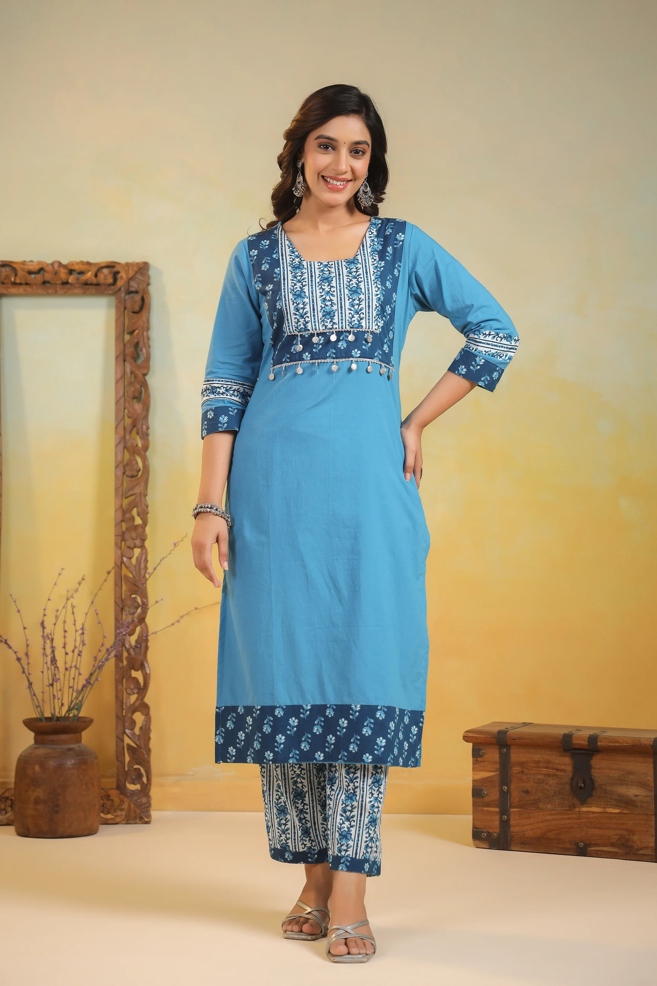 Kashwini Aqua Printed Cotton Suit Set - Image 13