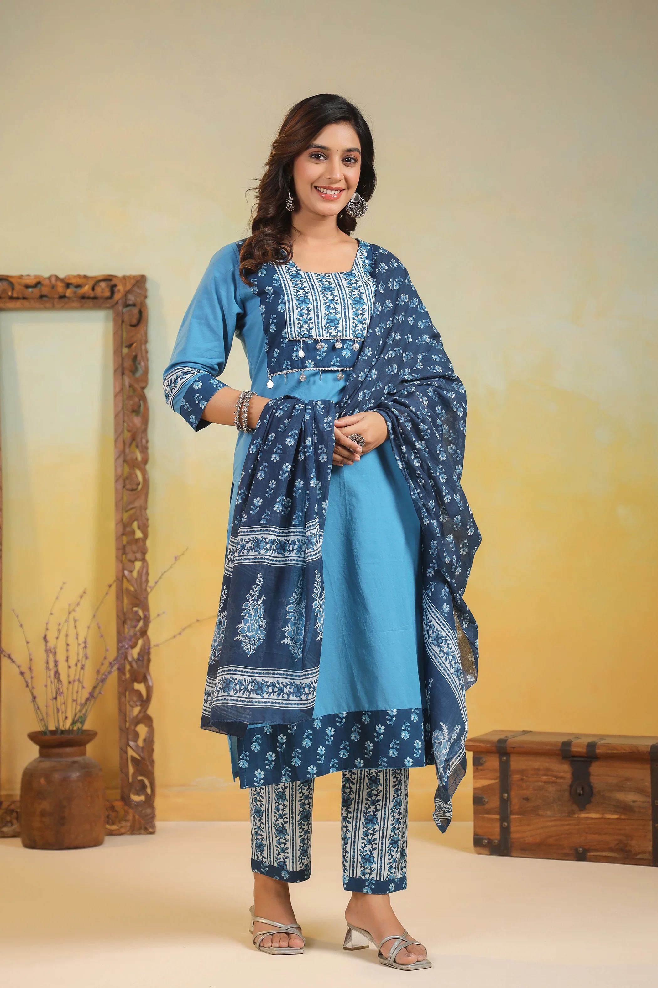 Kashwini Aqua Printed Cotton Suit Set - Image 5