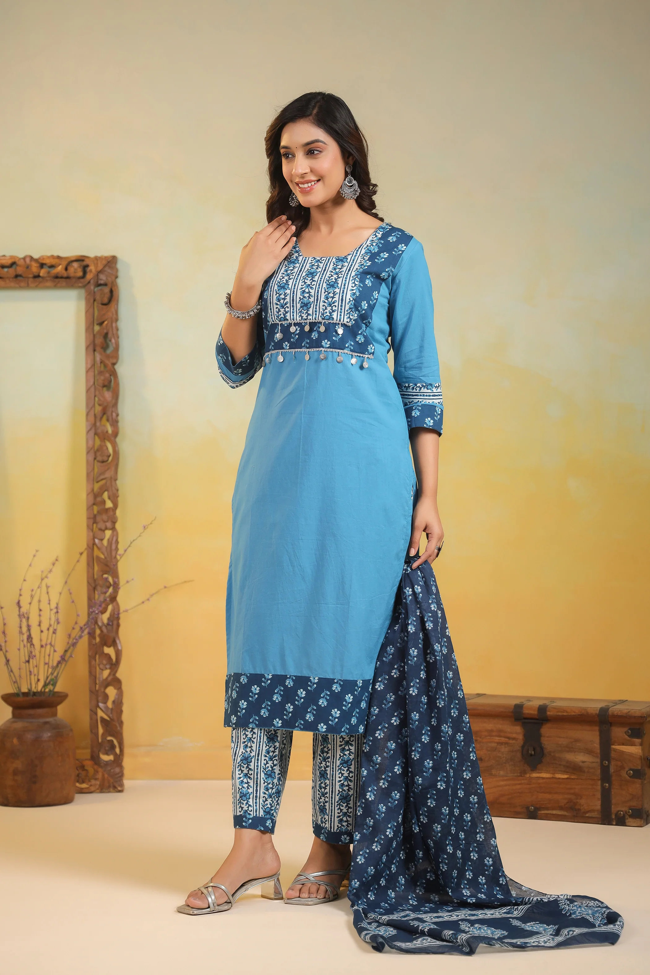 Kashwini Aqua Printed Cotton Suit Set - Image 7
