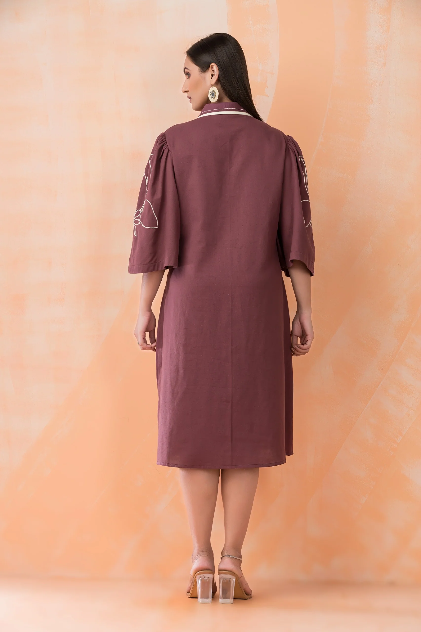 Niharika walnut Embroidery Designer Dress - Image 3