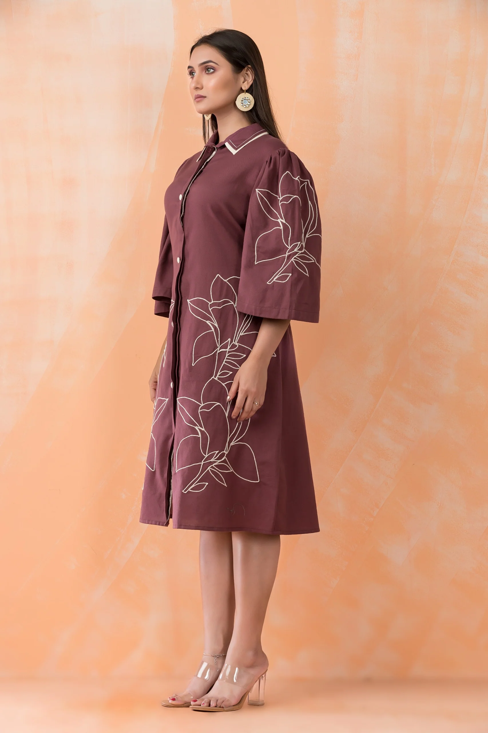 Niharika walnut Embroidery Designer Dress - Image 4