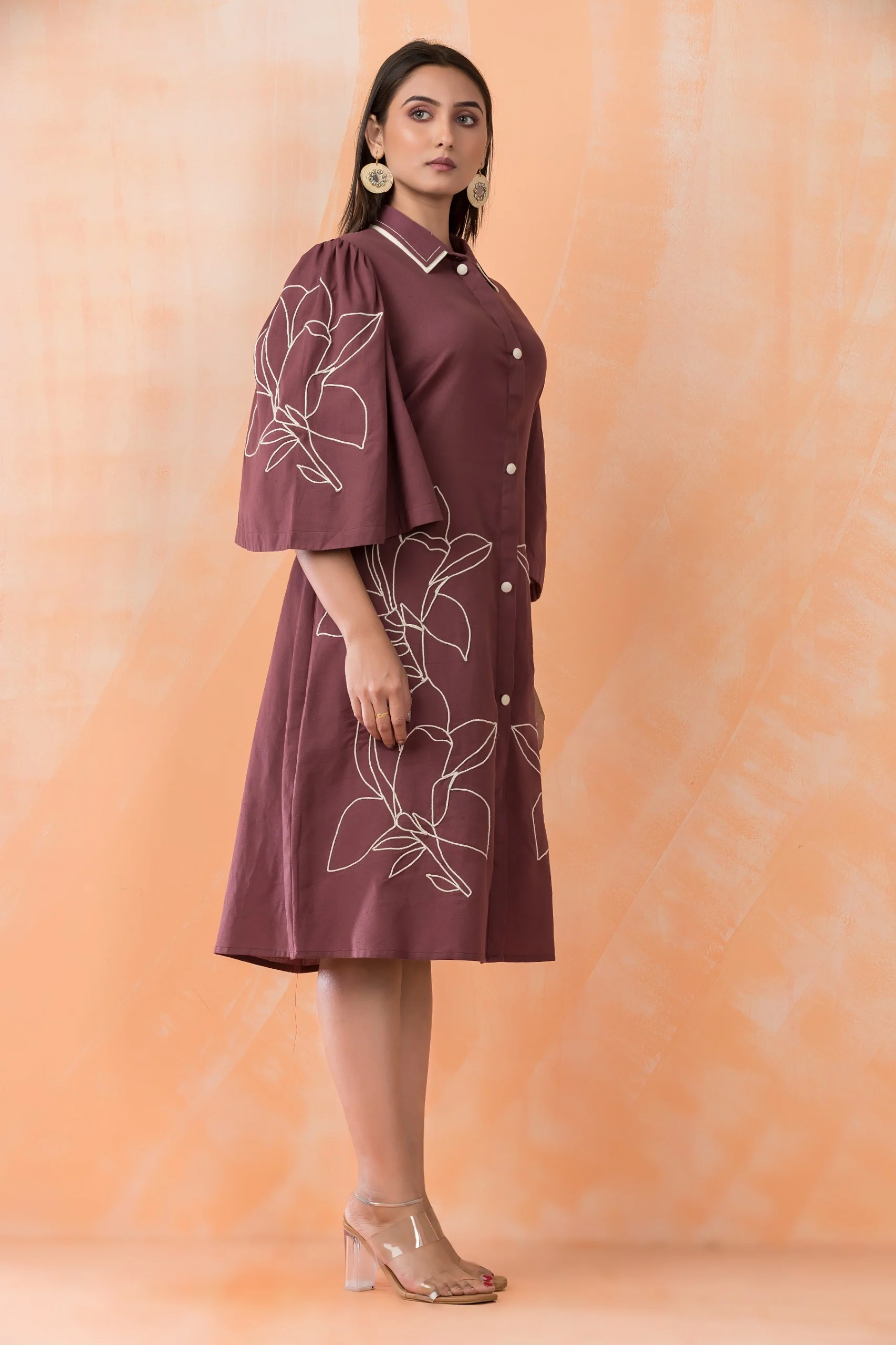 Niharika walnut Embroidery Designer Dress - Image 5