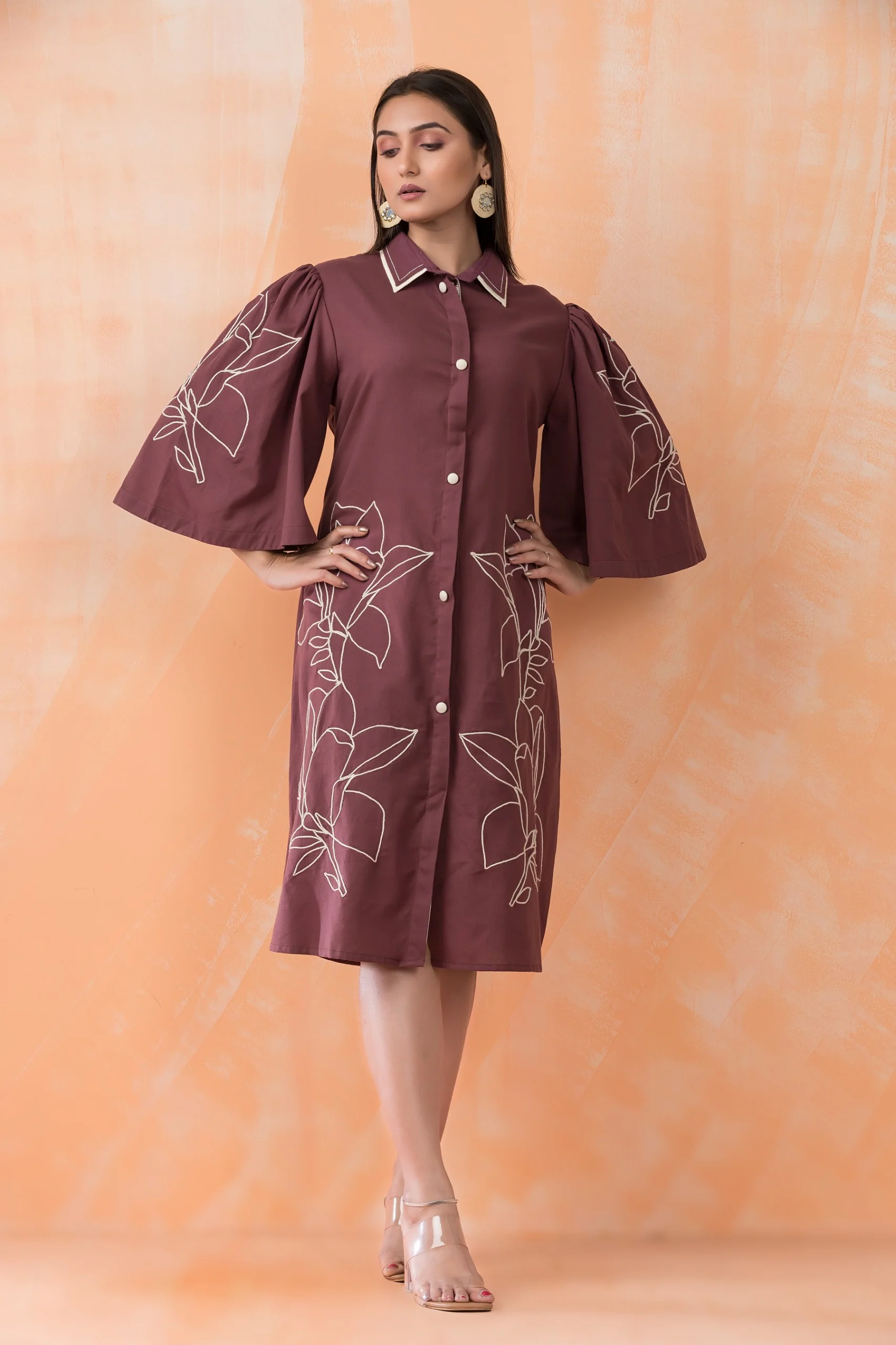 Niharika walnut Embroidery Designer Dress - Image 6