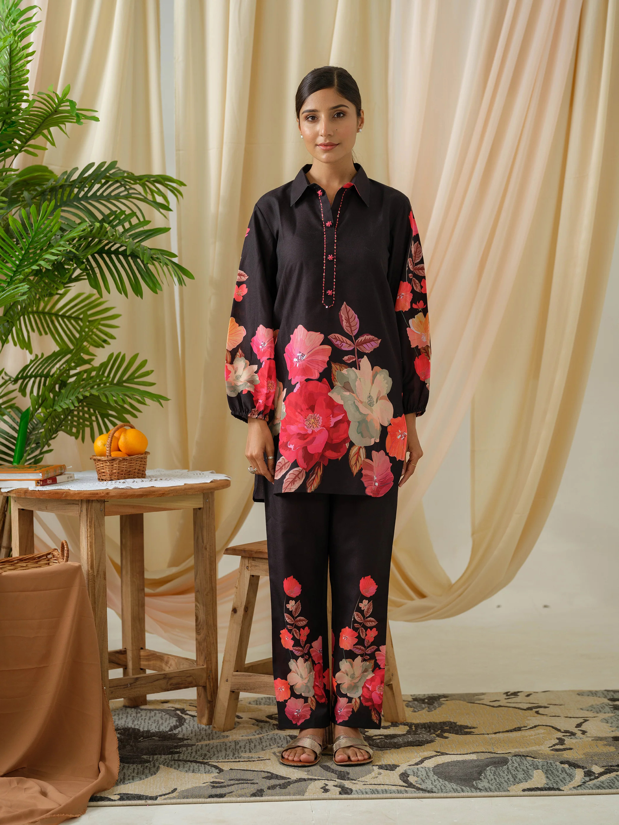 AYESHA EBONY PRINTED MUSLIN DIGITAL CO-ORD SET - Image 4