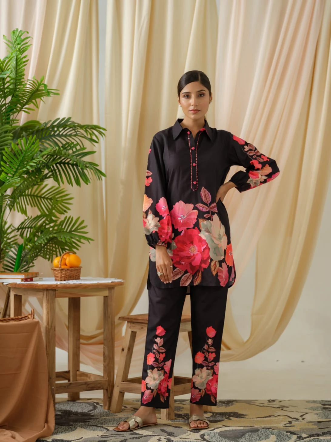 AYESHA EBONY PRINTED MUSLIN DIGITAL CO-ORD SET - Image 5