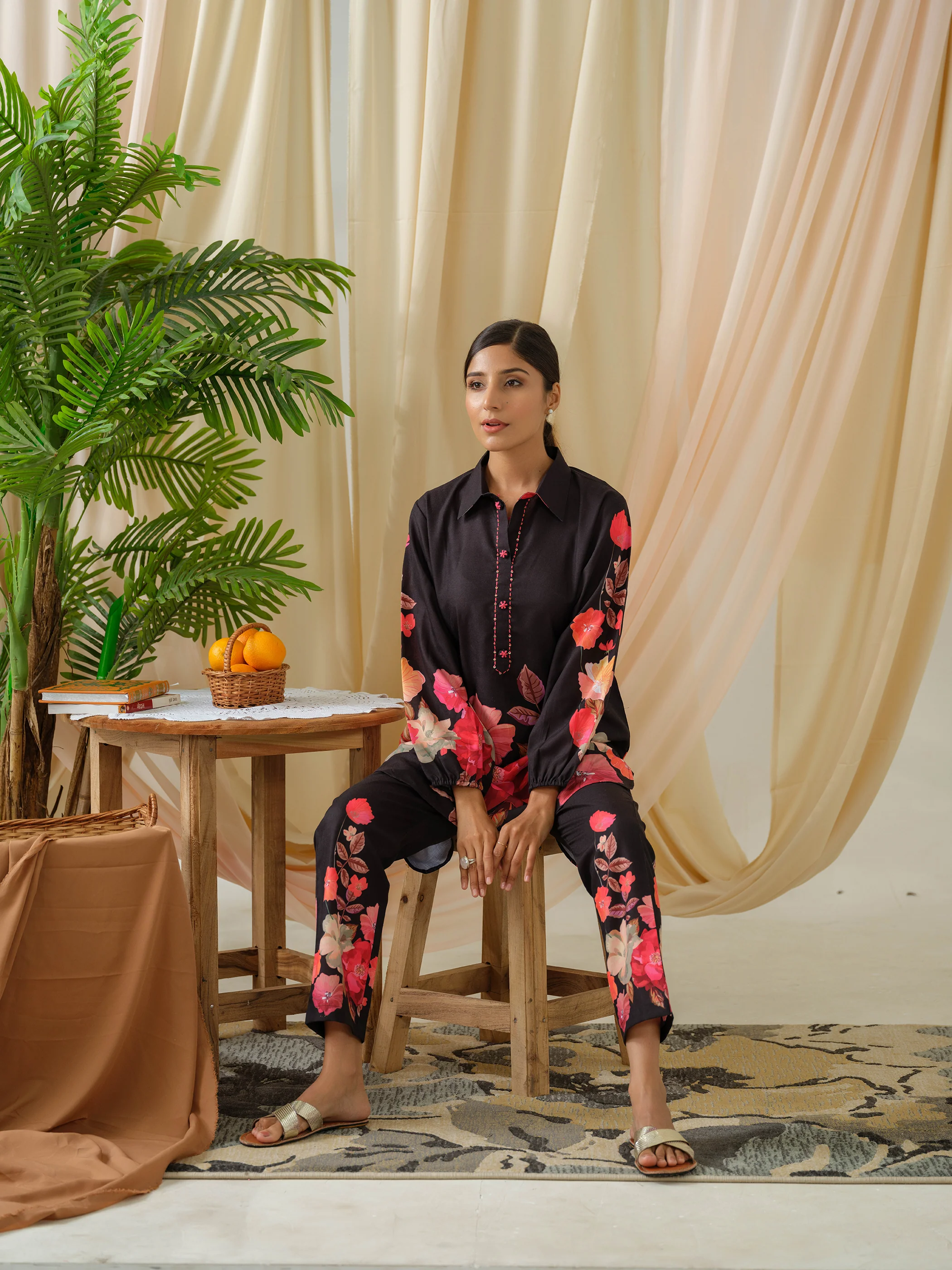 AYESHA EBONY PRINTED MUSLIN DIGITAL CO-ORD SET - Image 6
