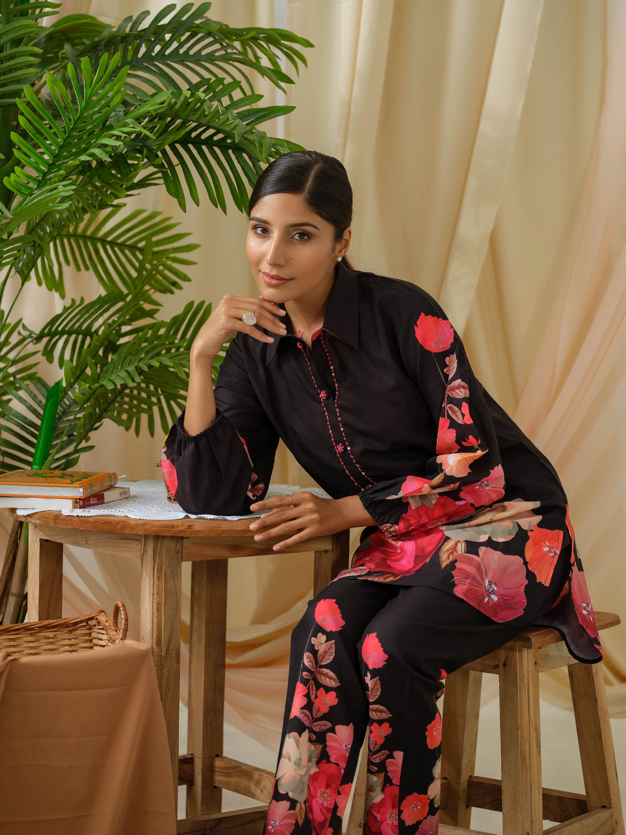 AYESHA EBONY PRINTED MUSLIN DIGITAL CO-ORD SET - Image 7