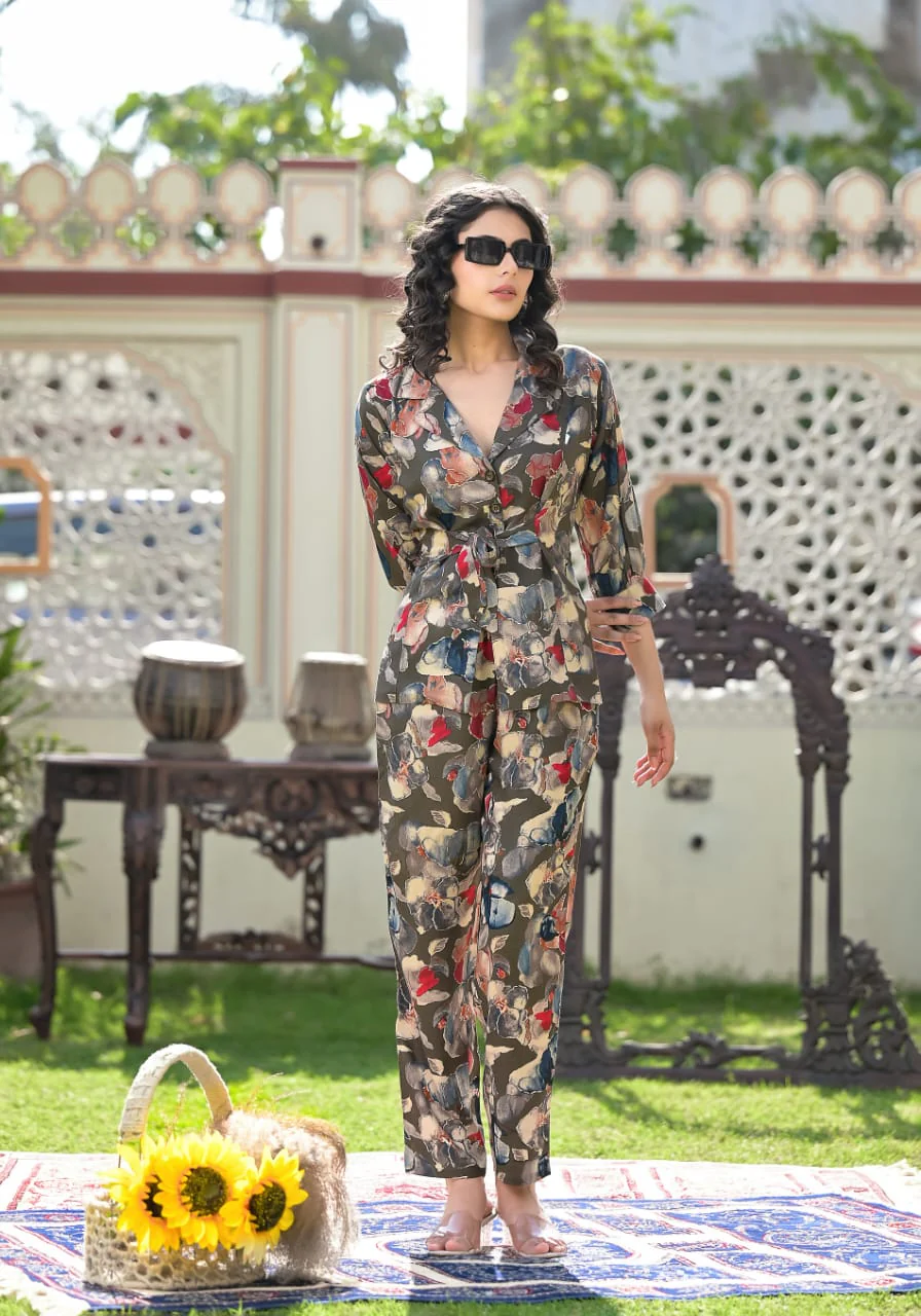 Etihad Olive Floral Co-ord Set - Image 2