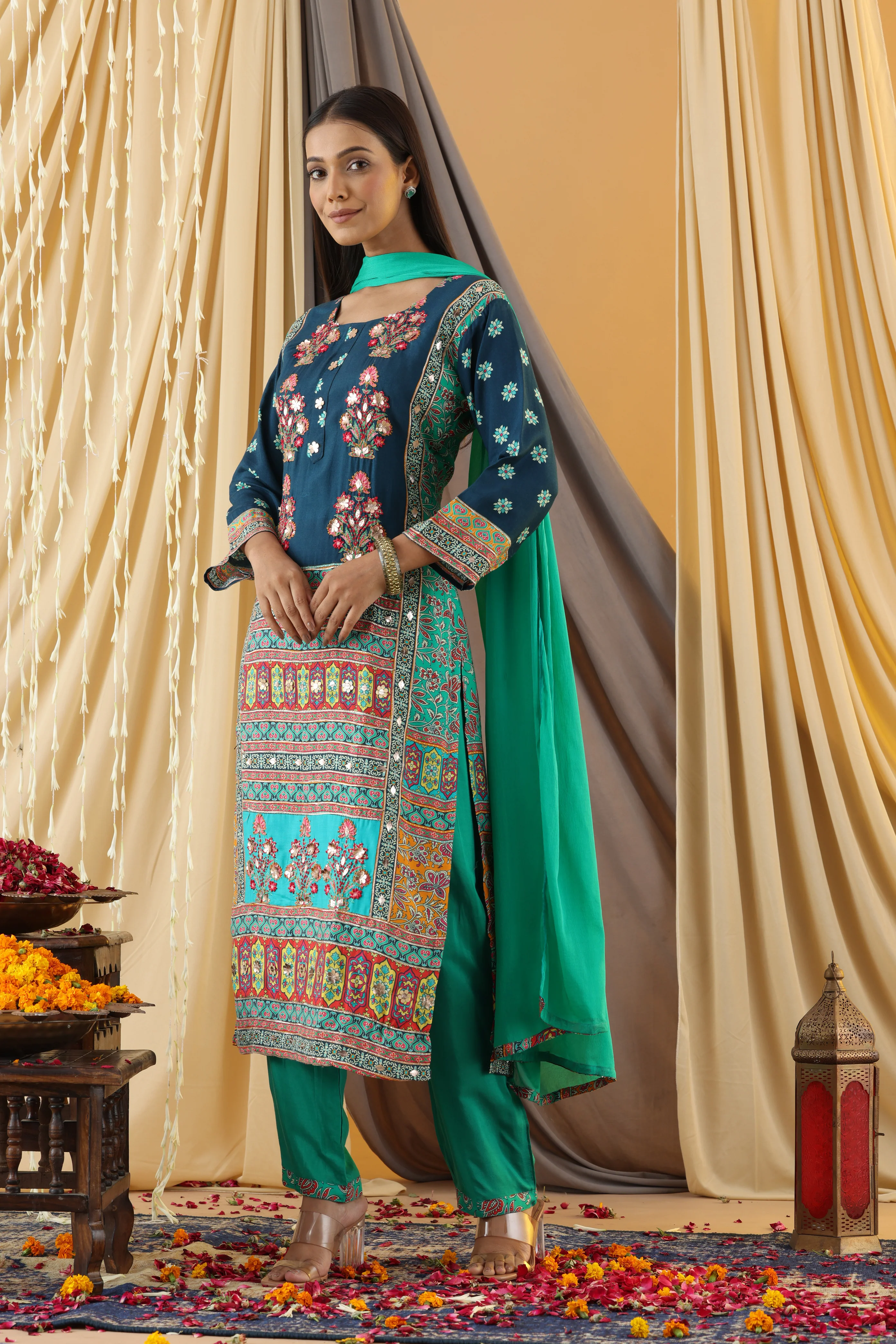 WAHIBA KARACHI Indigo FULL WORK SUIT SET - Image 5