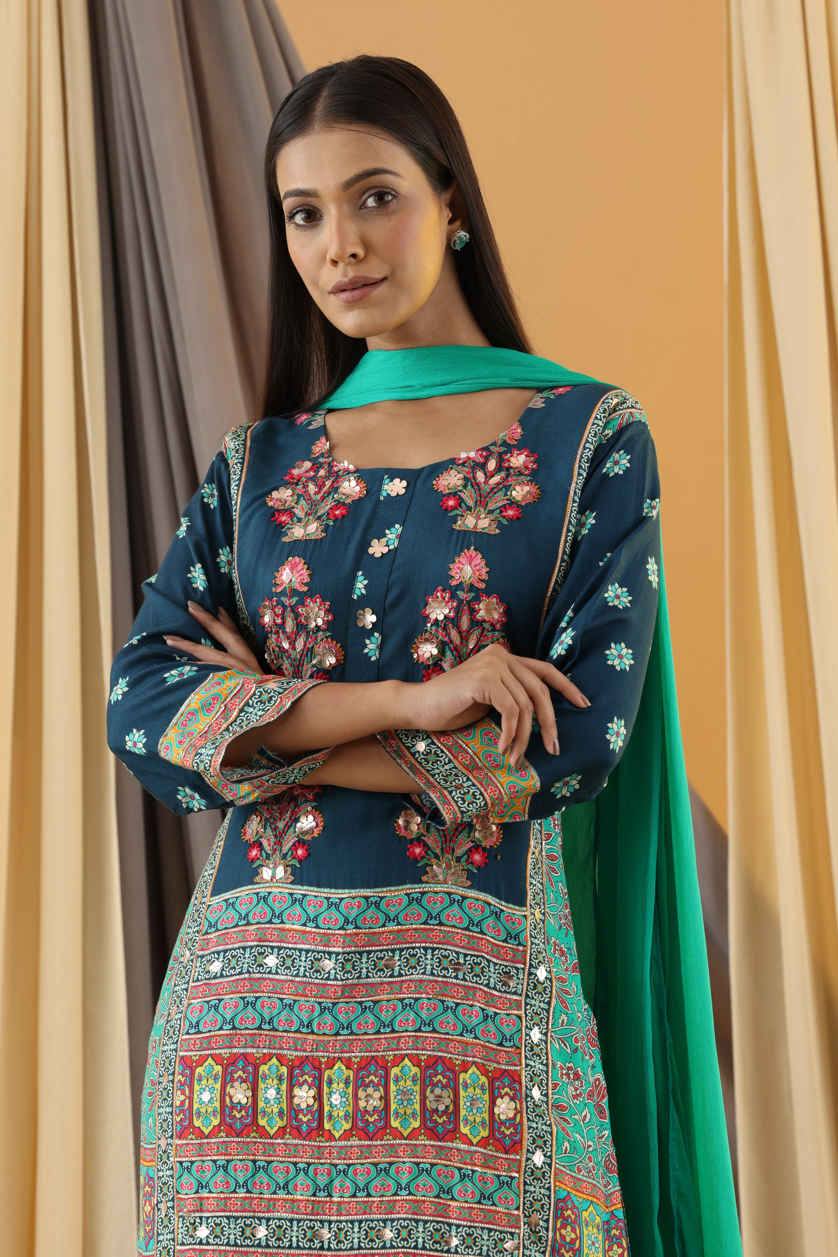 WAHIBA KARACHI Indigo FULL WORK SUIT SET - Image 8