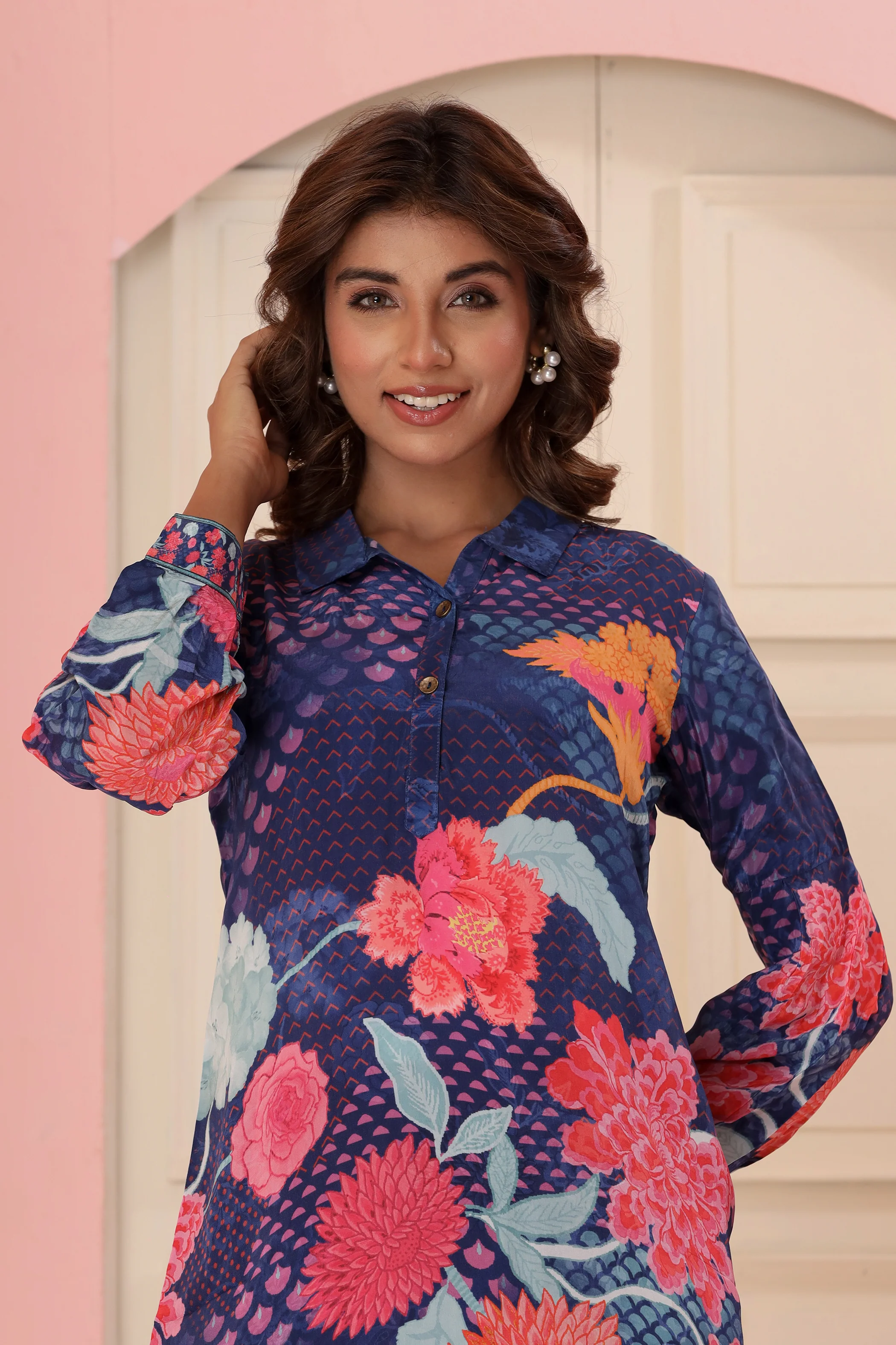 Dhwani Indigo Digital Print Pure Crepe Premium Co-ord Set - Image 2