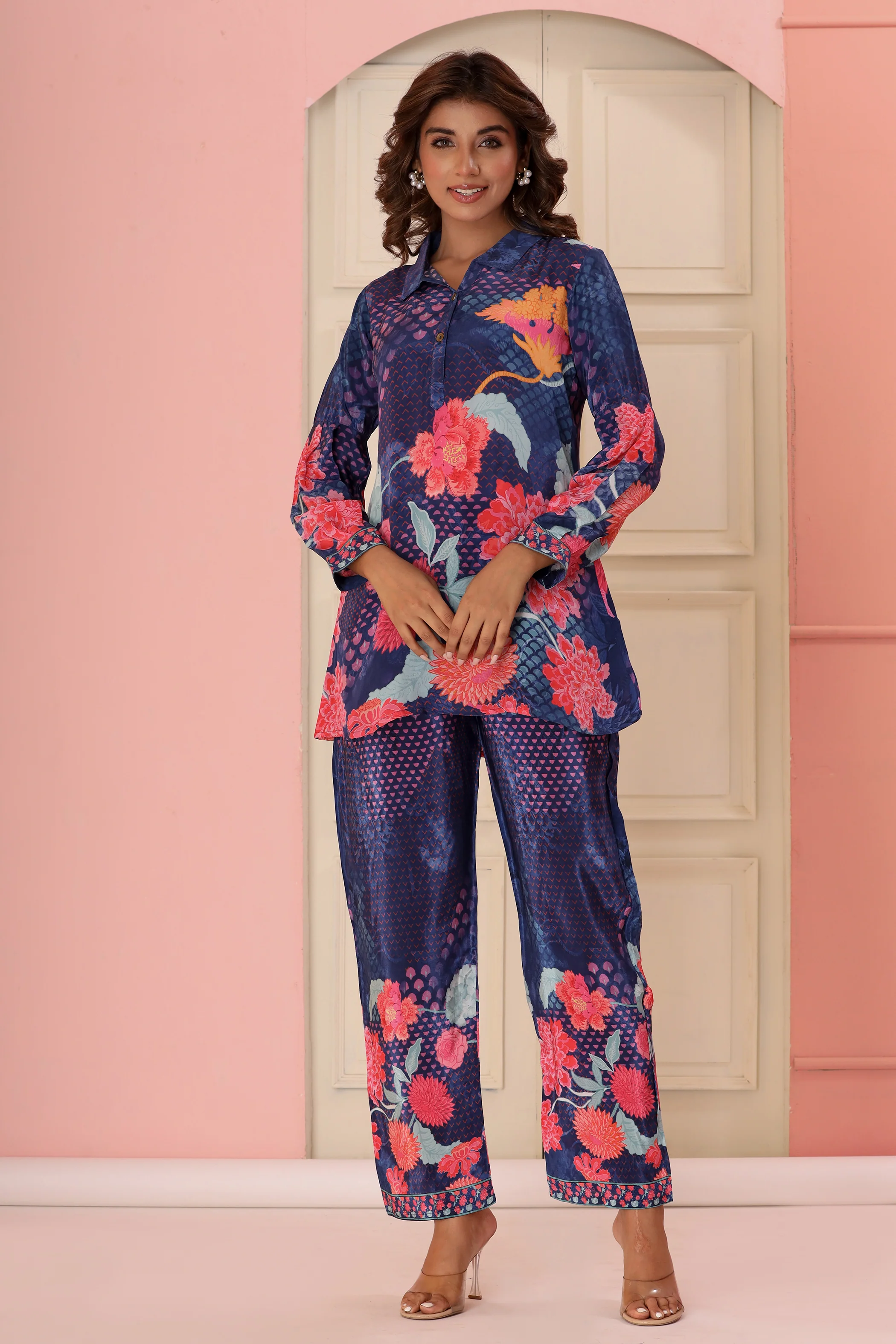 Dhwani Indigo Digital Print Pure Crepe Premium Co-ord Set - Image 3