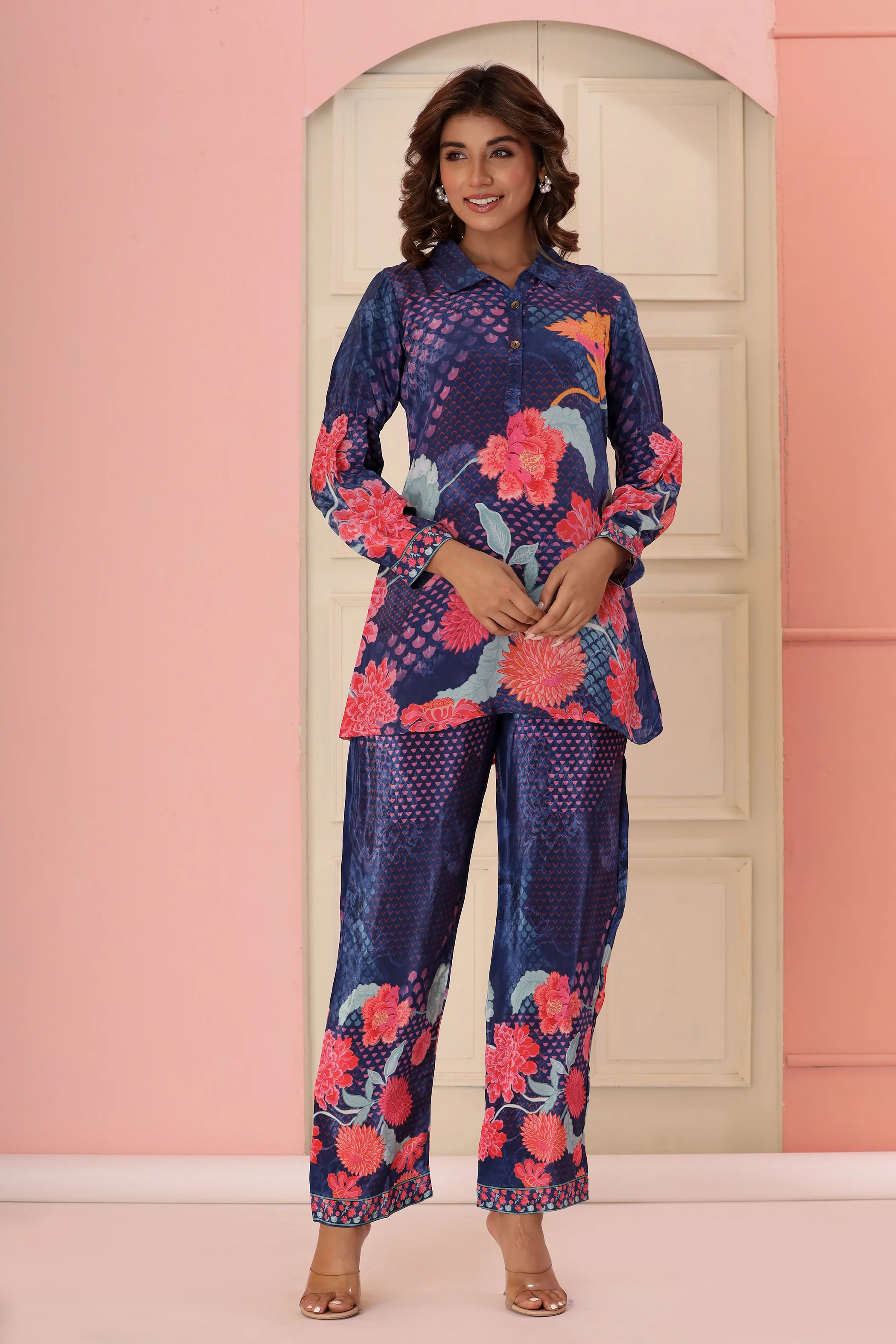Dhwani Indigo Digital Print Pure Crepe Premium Co-ord Set - Image 5