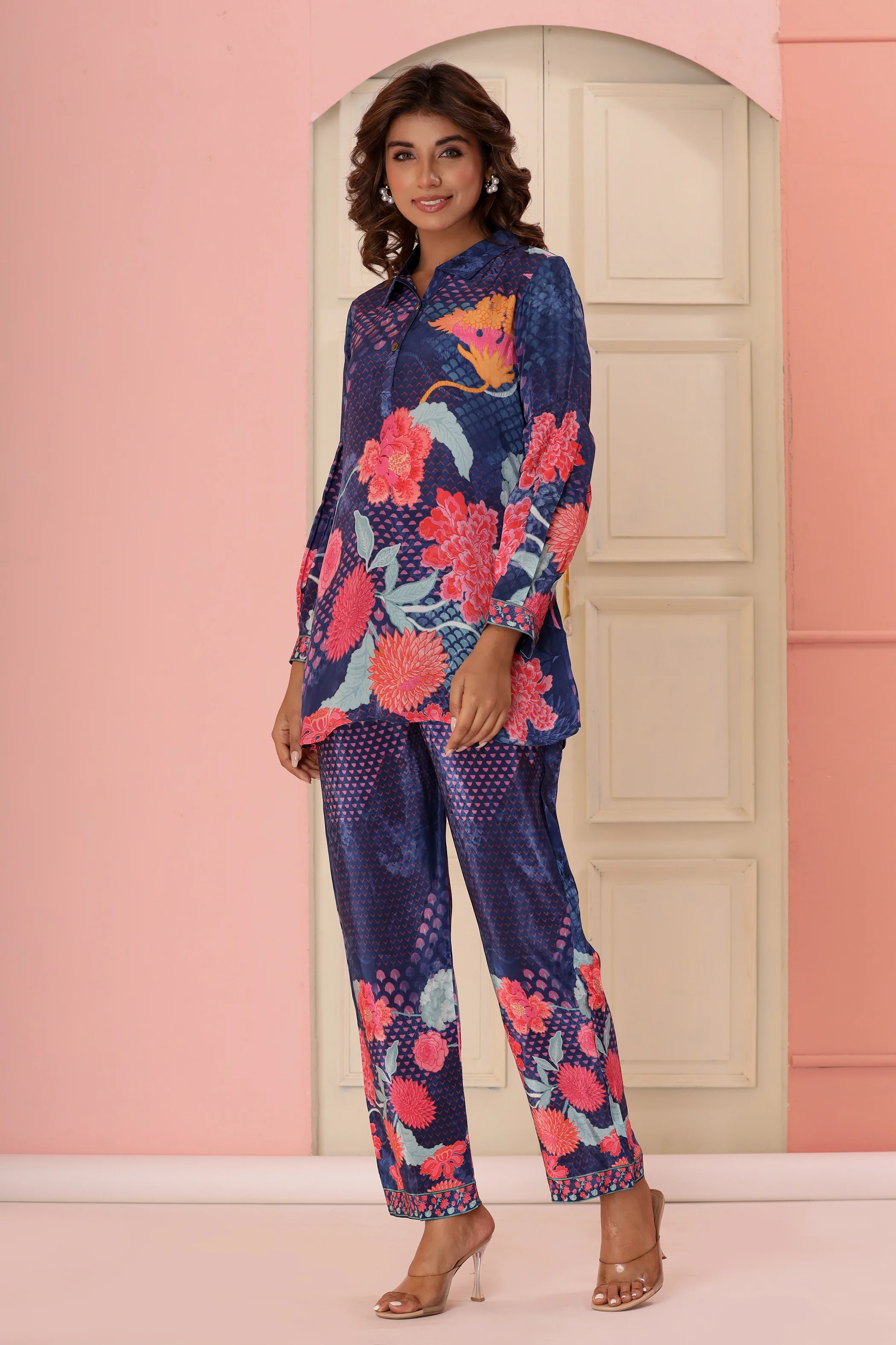 Dhwani Indigo Digital Print Pure Crepe Premium Co-ord Set - Image 6