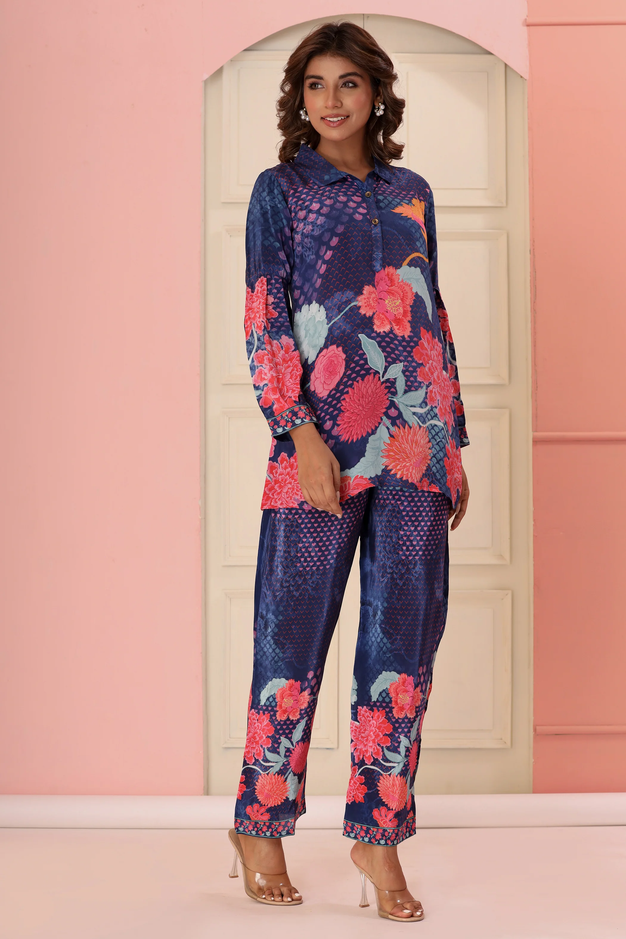 Dhwani Indigo Digital Print Pure Crepe Premium Co-ord Set - Image 7