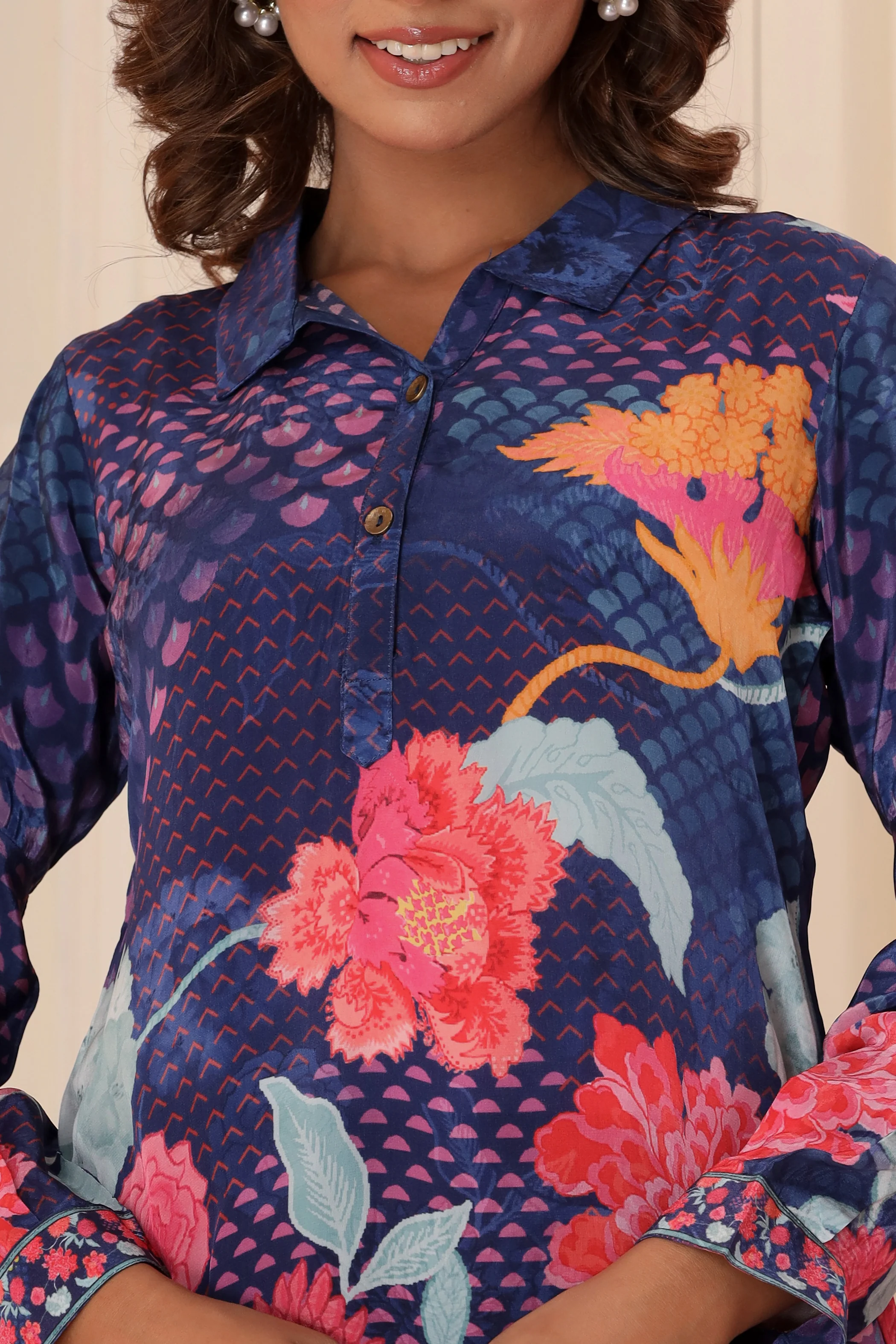 Dhwani Indigo Digital Print Pure Crepe Premium Co-ord Set - Image 8