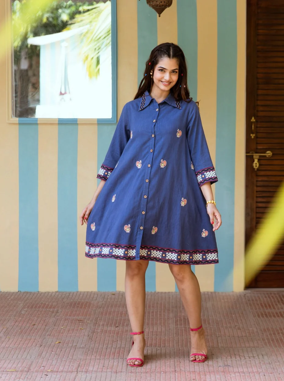JINISHA AZURE COTTON SHIRT DRESS - Image 3