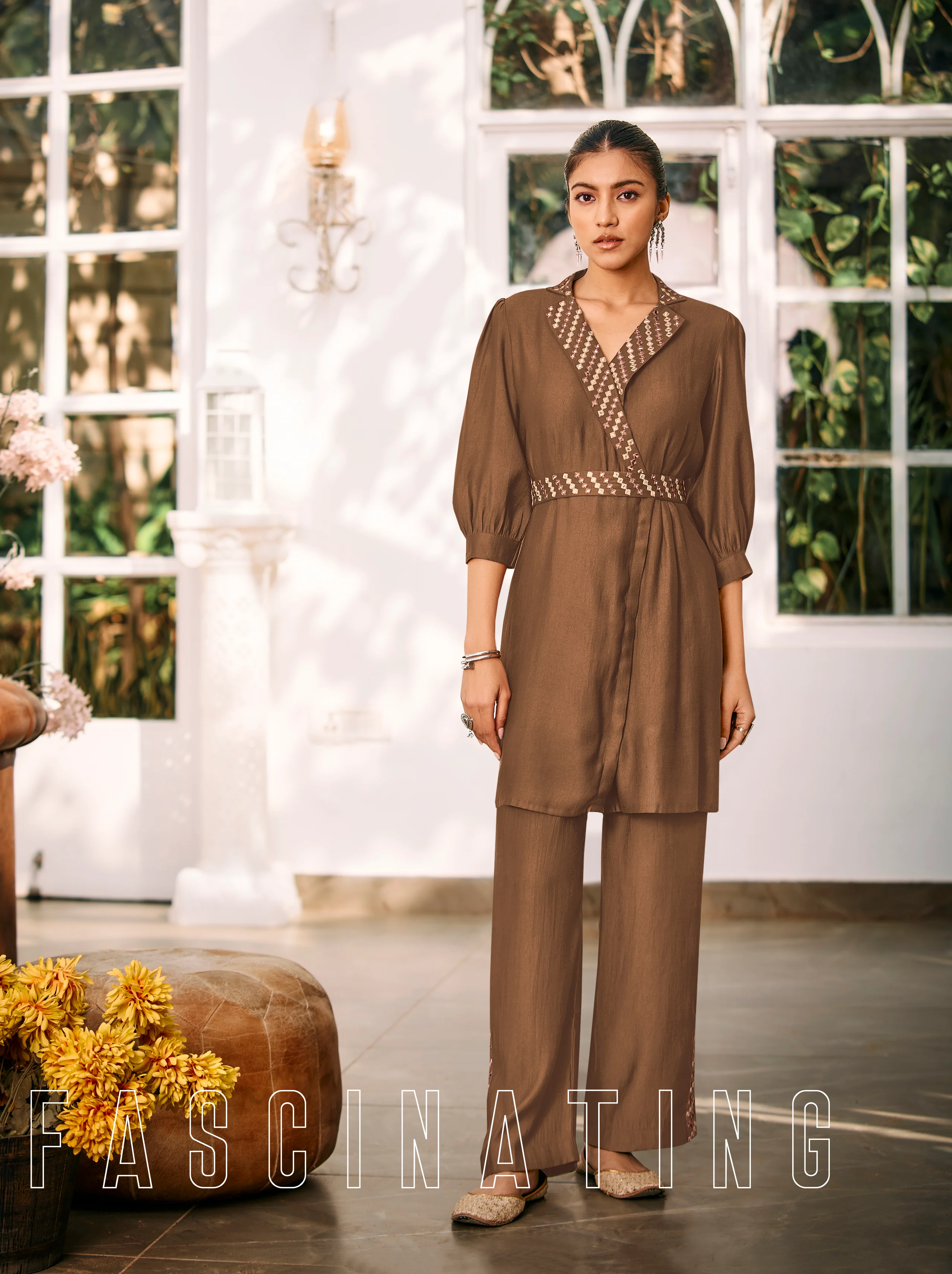 Lama Brown Embroidered Co-ord Set - Image 3