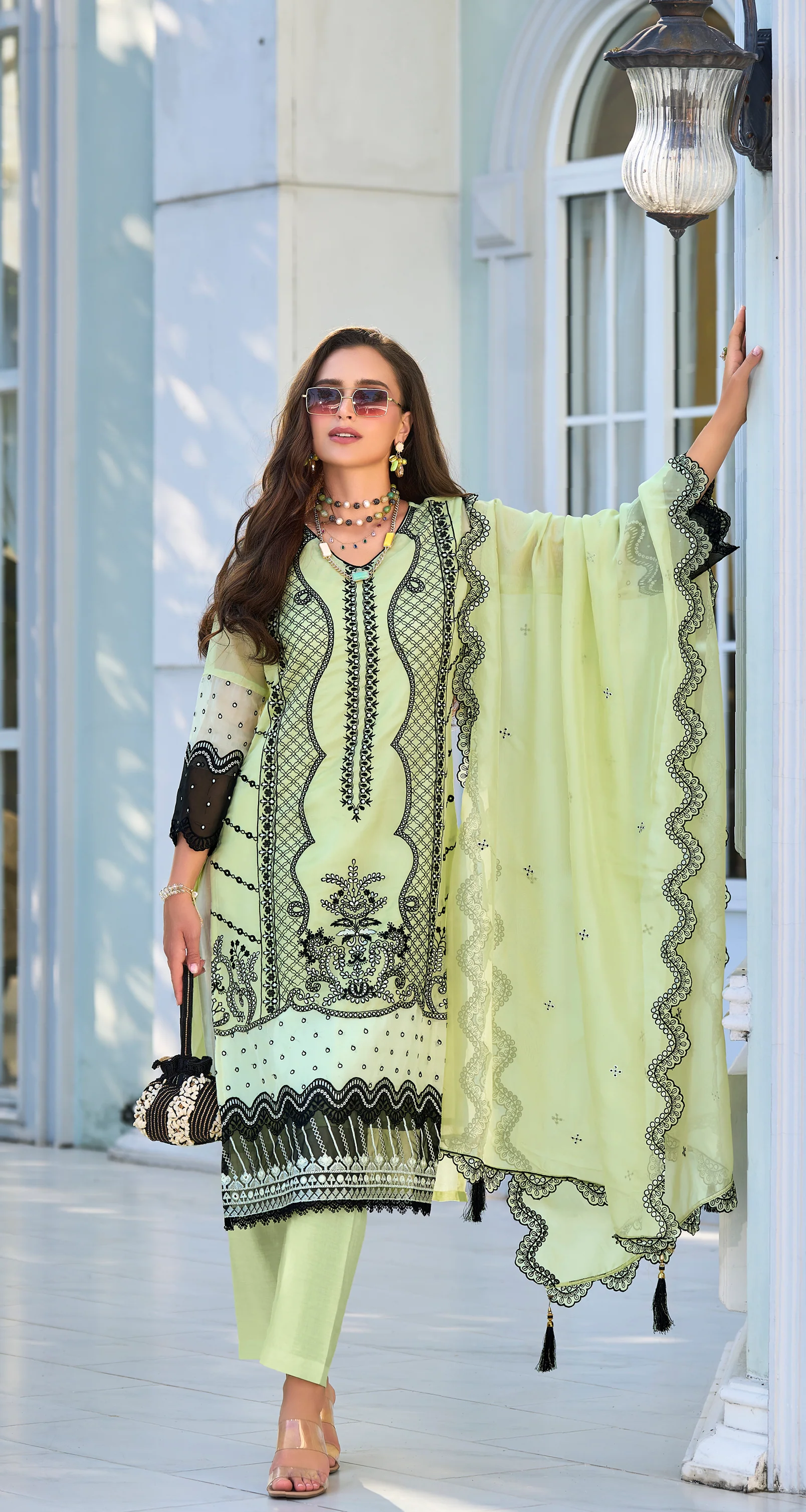 Neelima Mint Full Embroidered Heavy Lawn Suit Set - Image 3