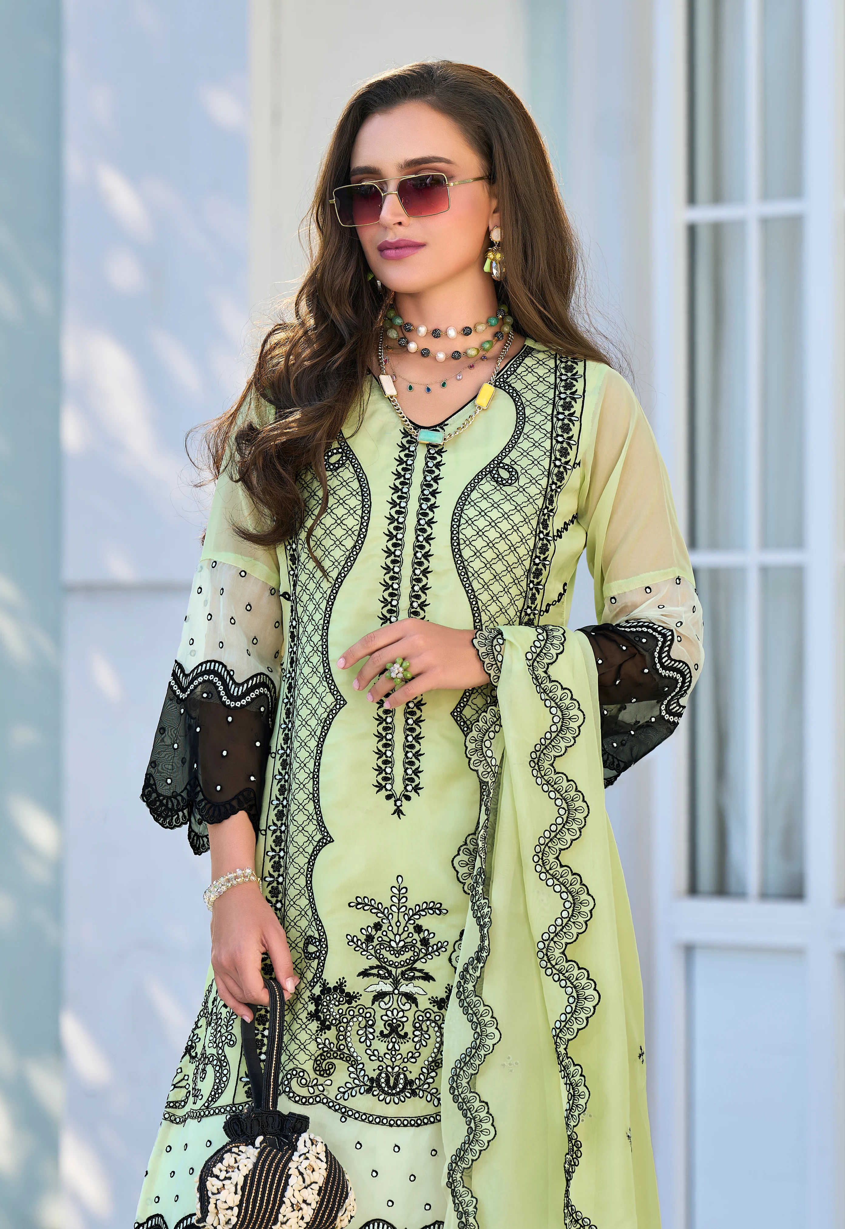 Neelima Mint Full Embroidered Heavy Lawn Suit Set - Image 4