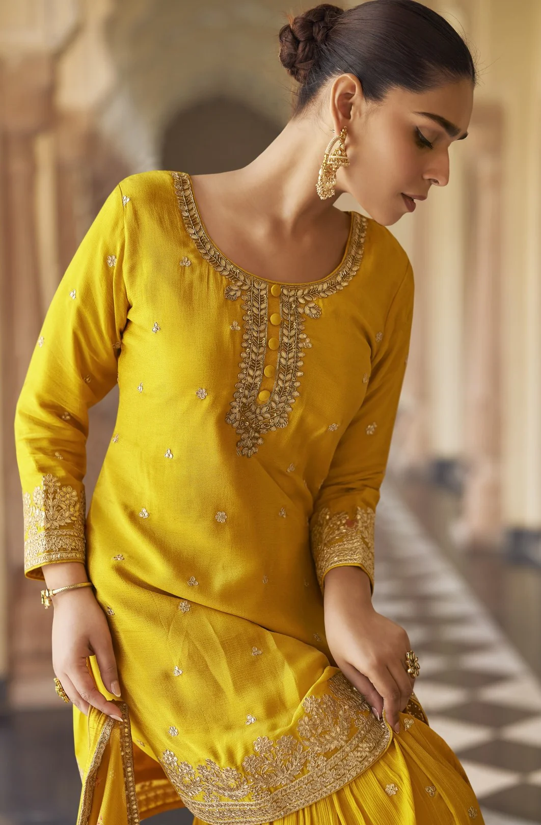 Umaira Canary full work gharara suit set - Image 2