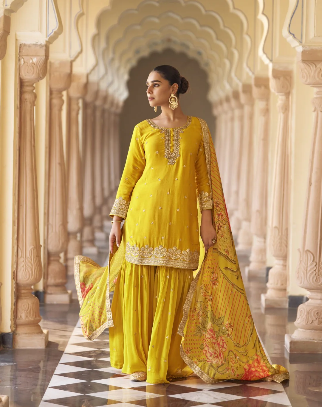Umaira Canary full work gharara suit set - Image 4
