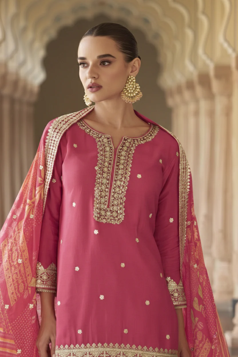 Umaira Rouge full work gharara suit set - Image 2