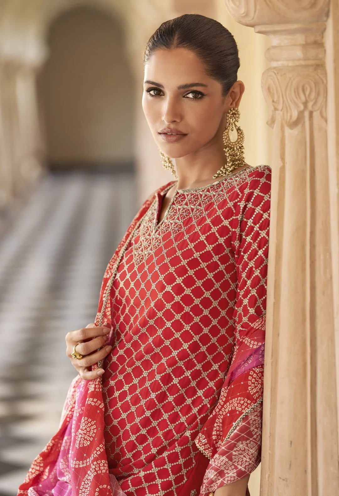 Umaira Crimson full work gharara suit set - Image 2