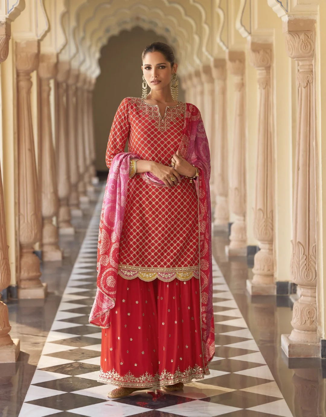 Umaira Crimson full work gharara suit set - Image 5