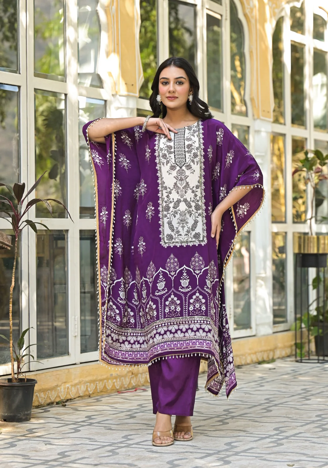 Mehna Orchid Full Heavy Work Kaftan Pant Set - Image 3