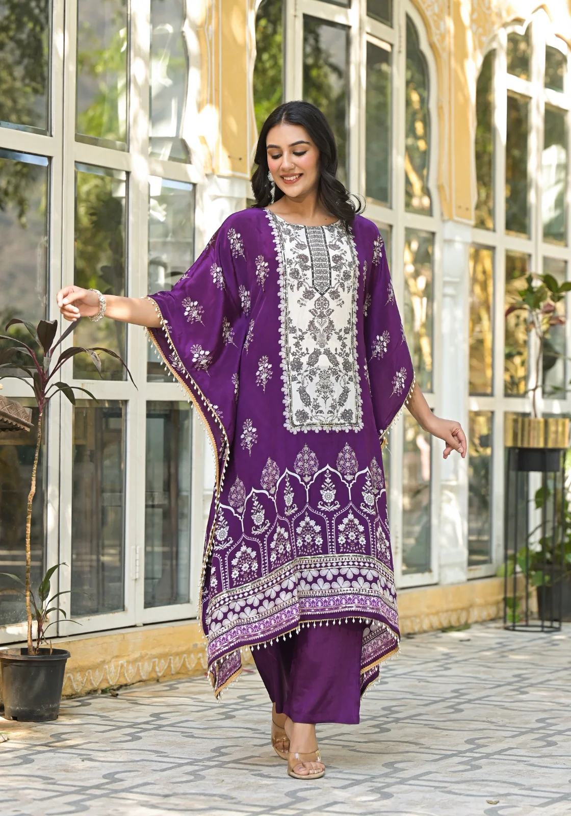 Mehna Orchid Full Heavy Work Kaftan Pant Set - Image 4
