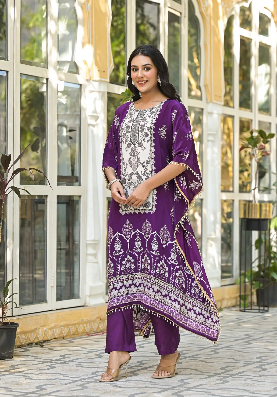 Mehna Orchid Full Heavy Work Kaftan Pant Set - Image 5