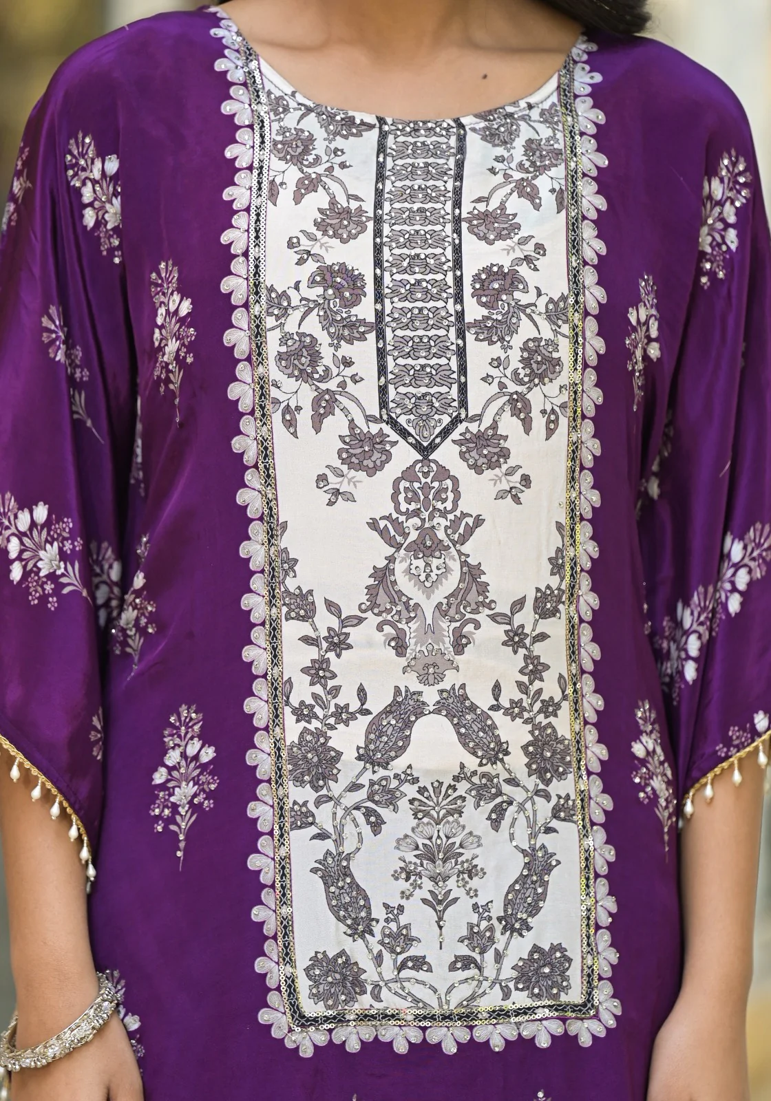 Mehna Orchid Full Heavy Work Kaftan Pant Set - Image 7