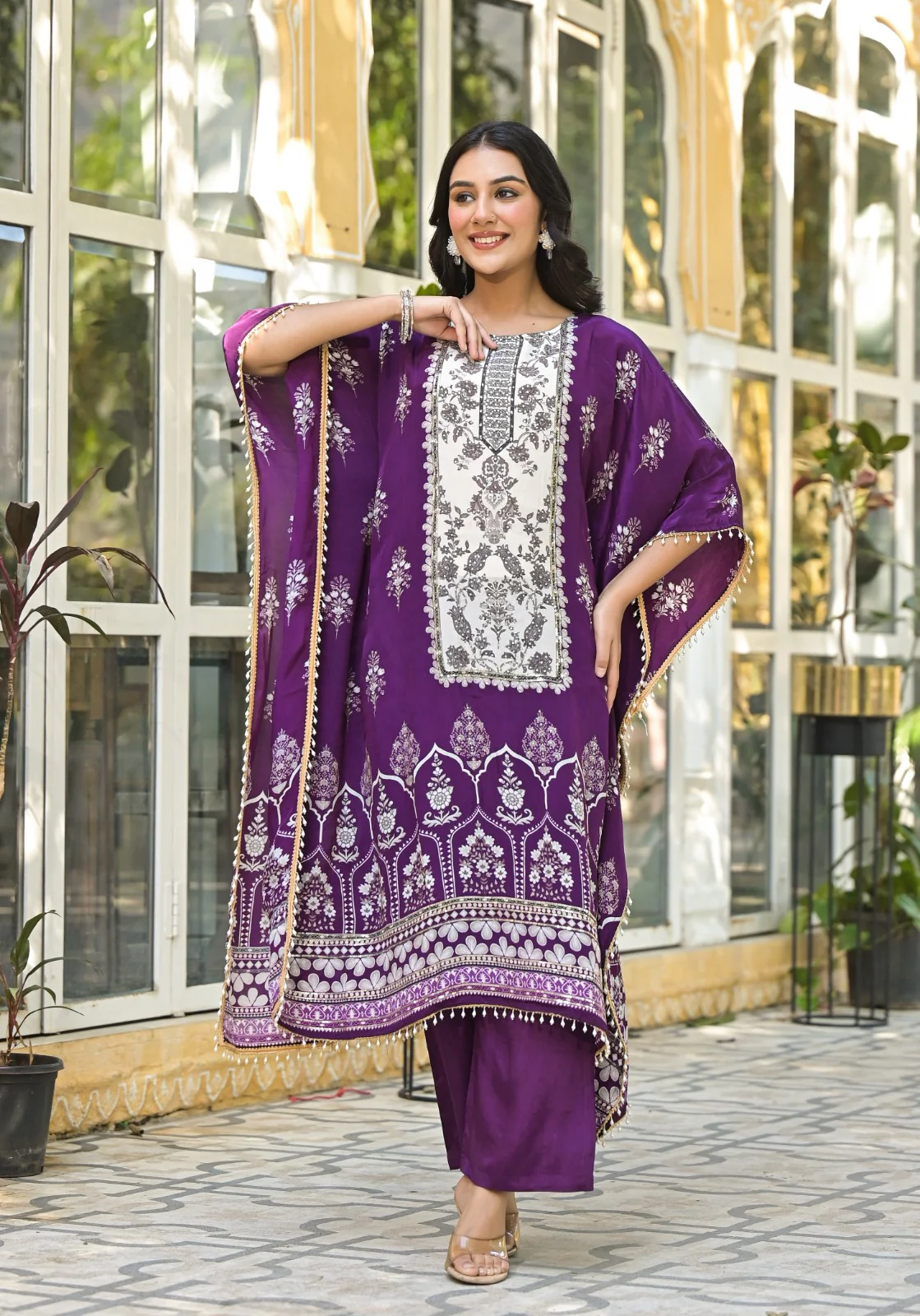 Mehna Orchid Full Heavy Work Kaftan Pant Set - Image 8