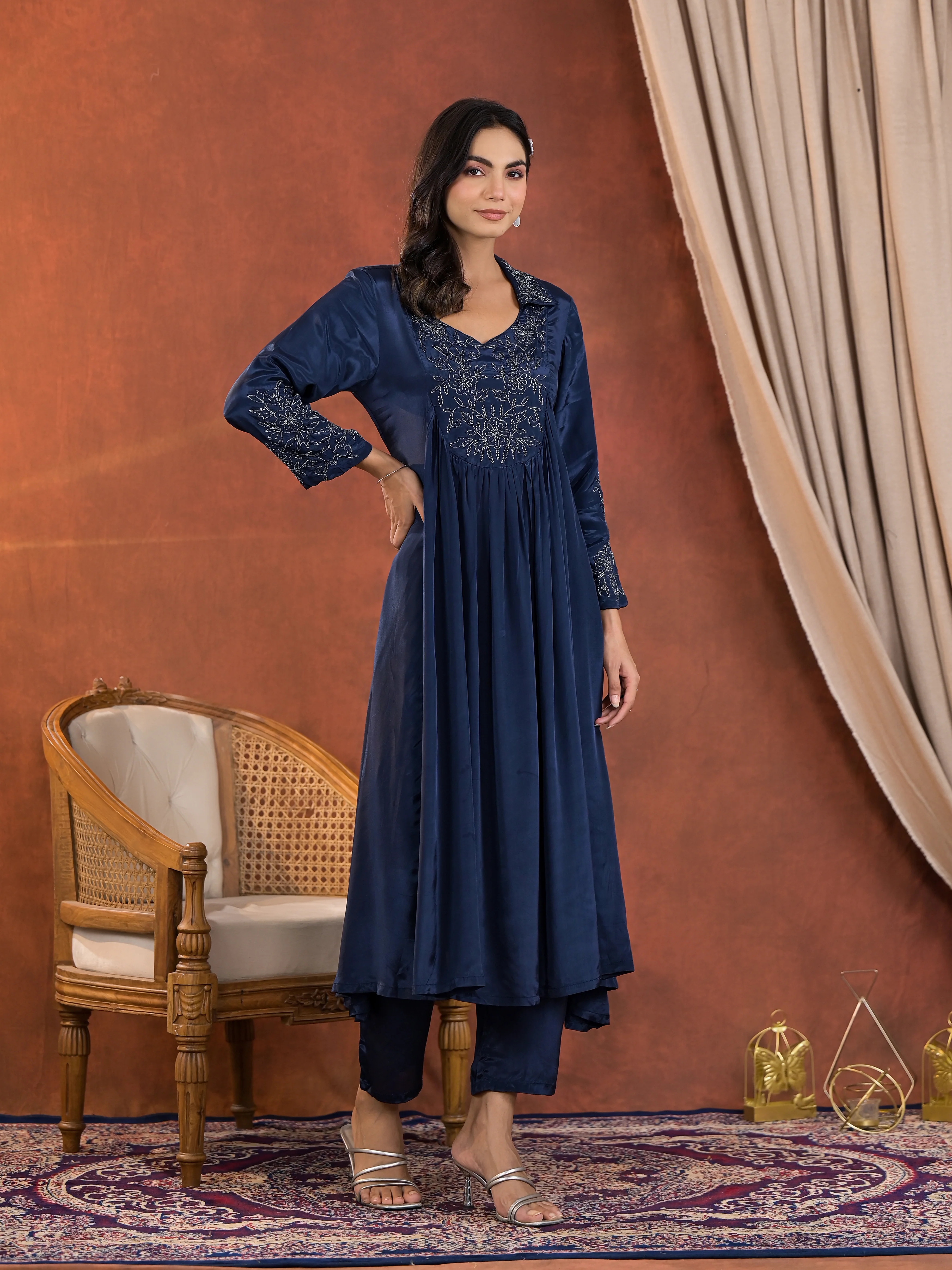Irene Cobalt Work Premium Kurta Pant Set - Image 3