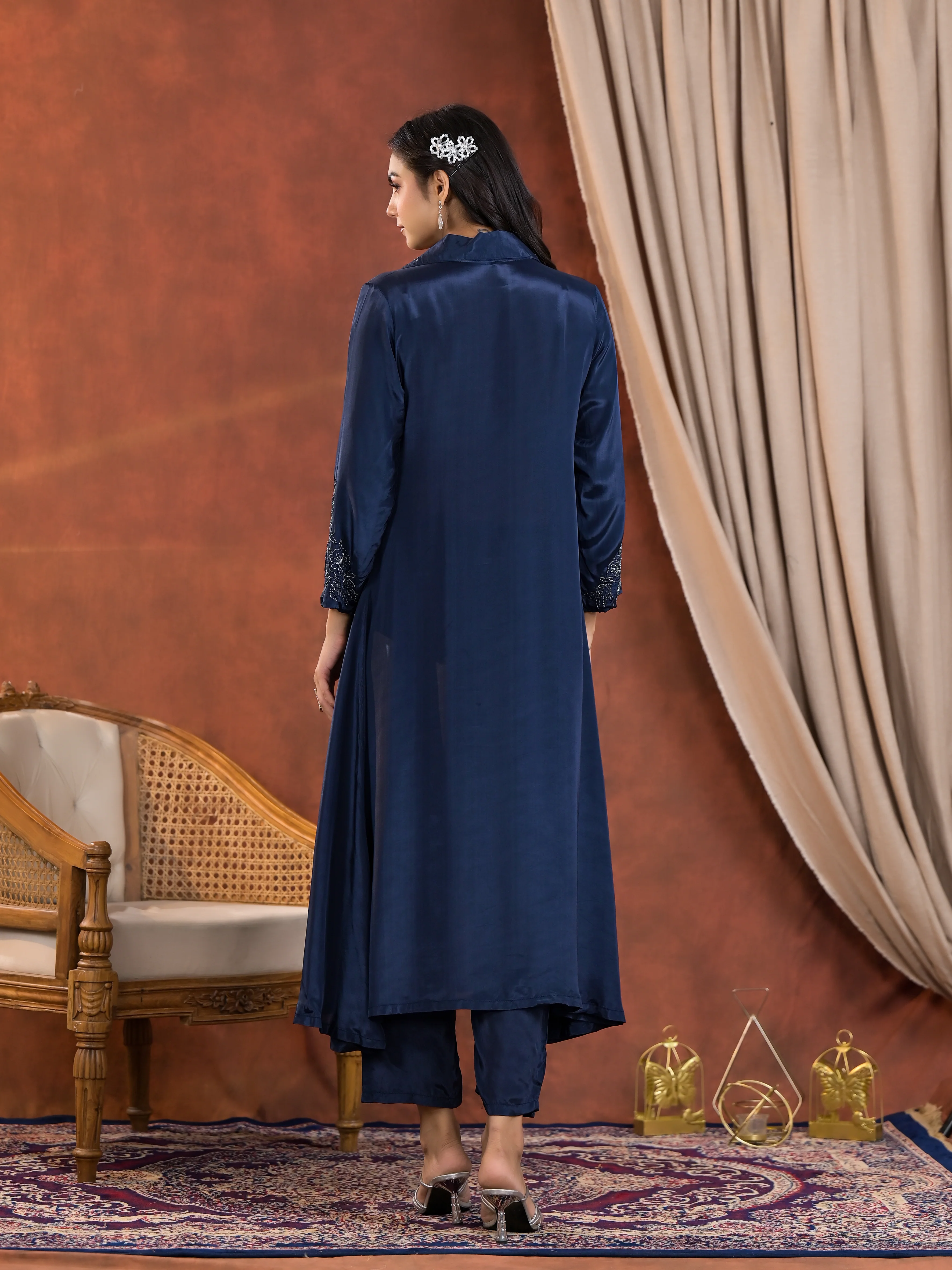 Irene Cobalt Work Premium Kurta Pant Set - Image 4