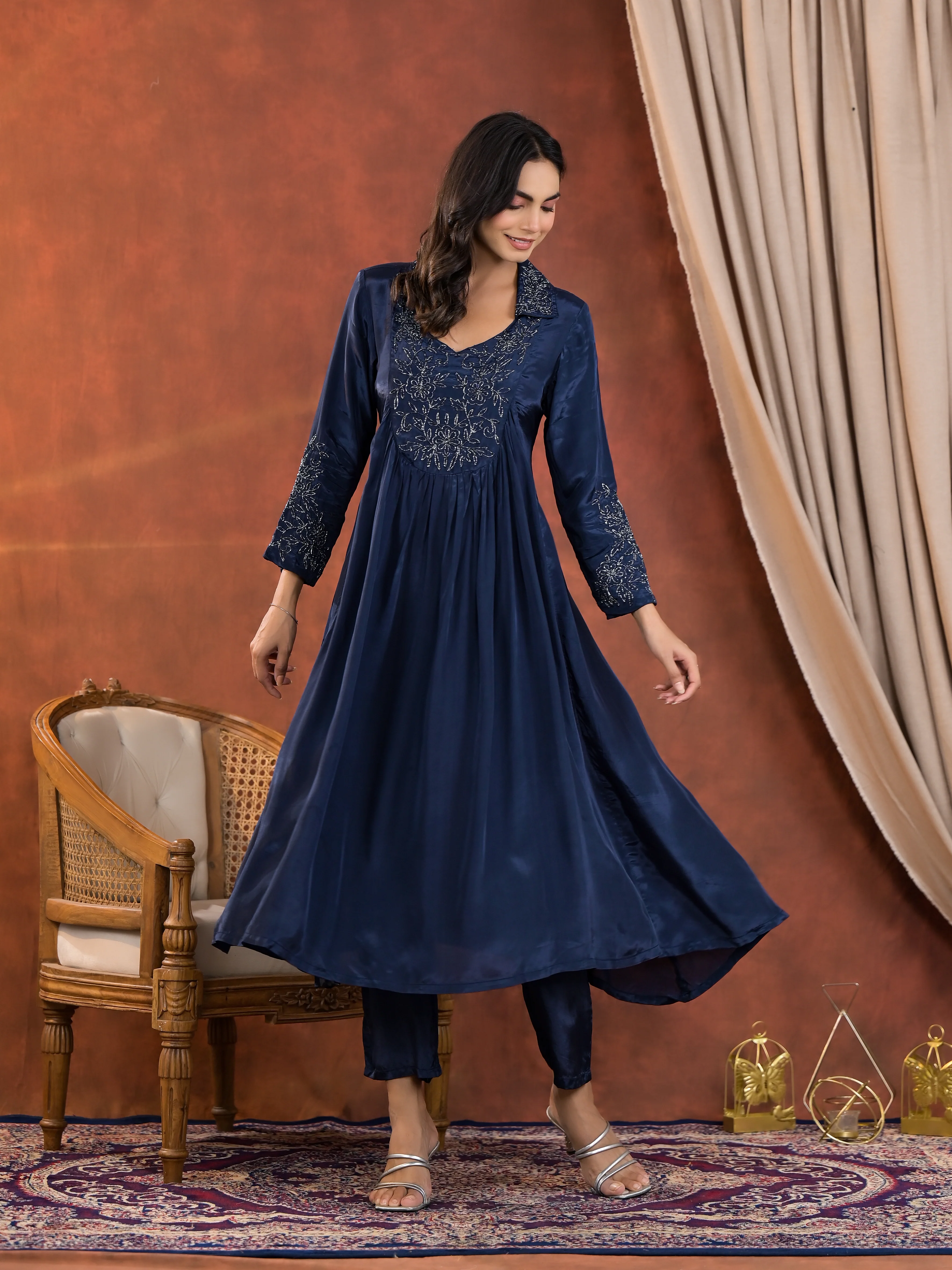 Irene Cobalt Work Premium Kurta Pant Set - Image 5