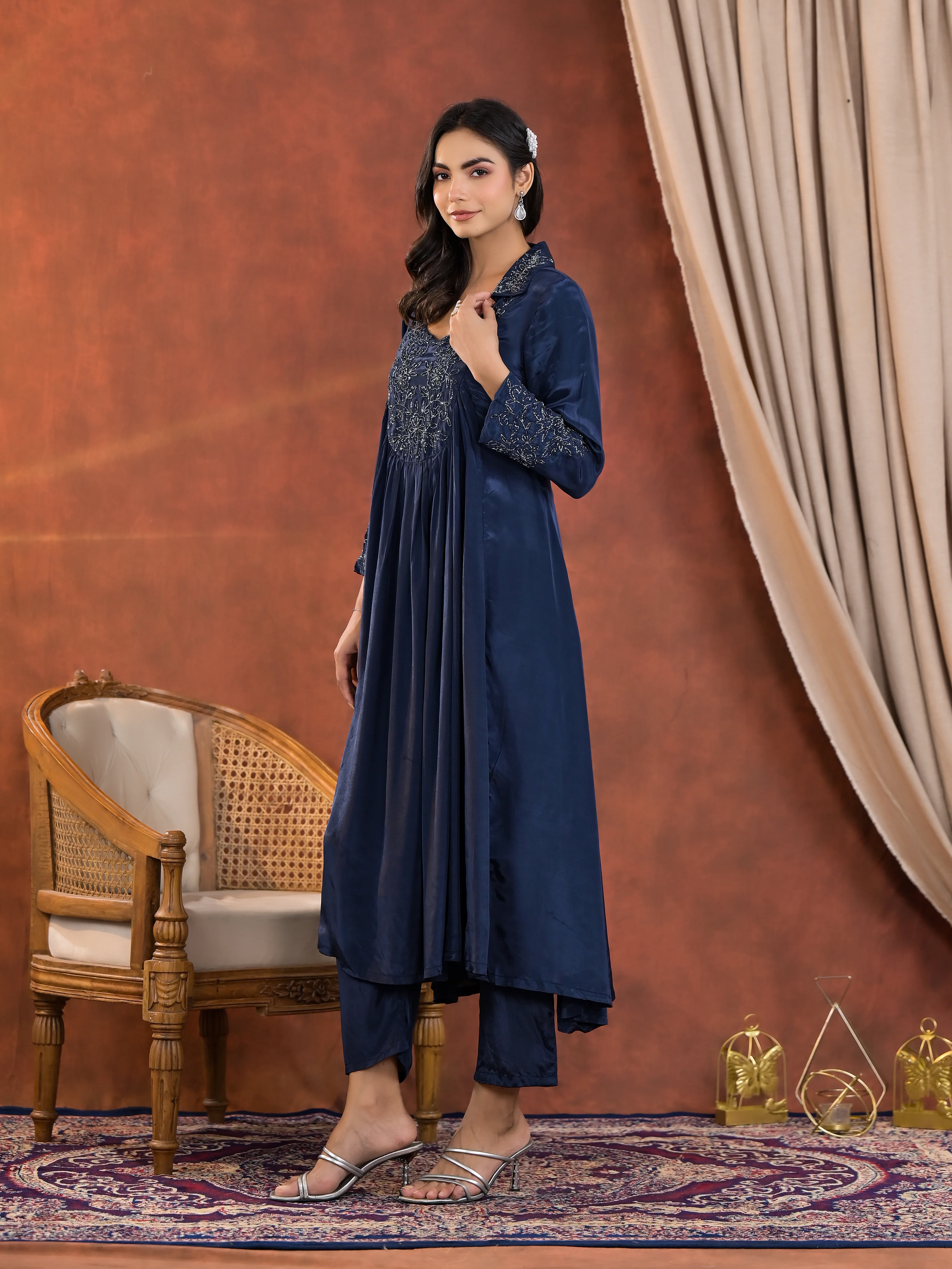 Irene Cobalt Work Premium Kurta Pant Set - Image 6