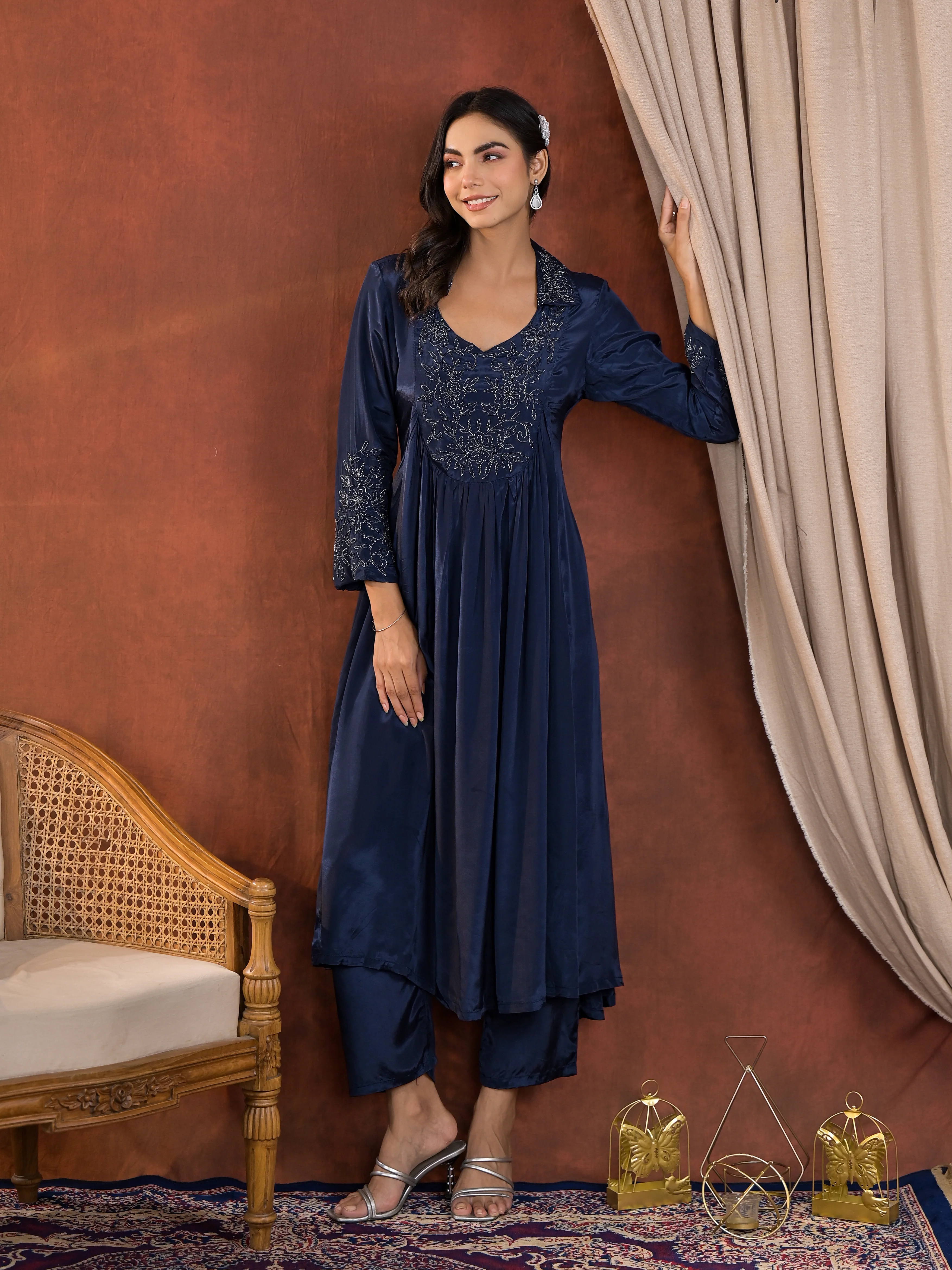 Irene Cobalt Work Premium Kurta Pant Set - Image 7